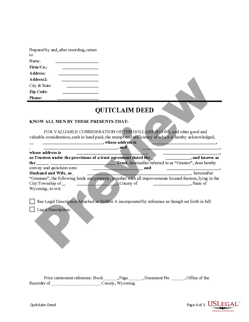 Preview Quitclaim Deed - Trust as Grantor to Husband and Wife as Grantees