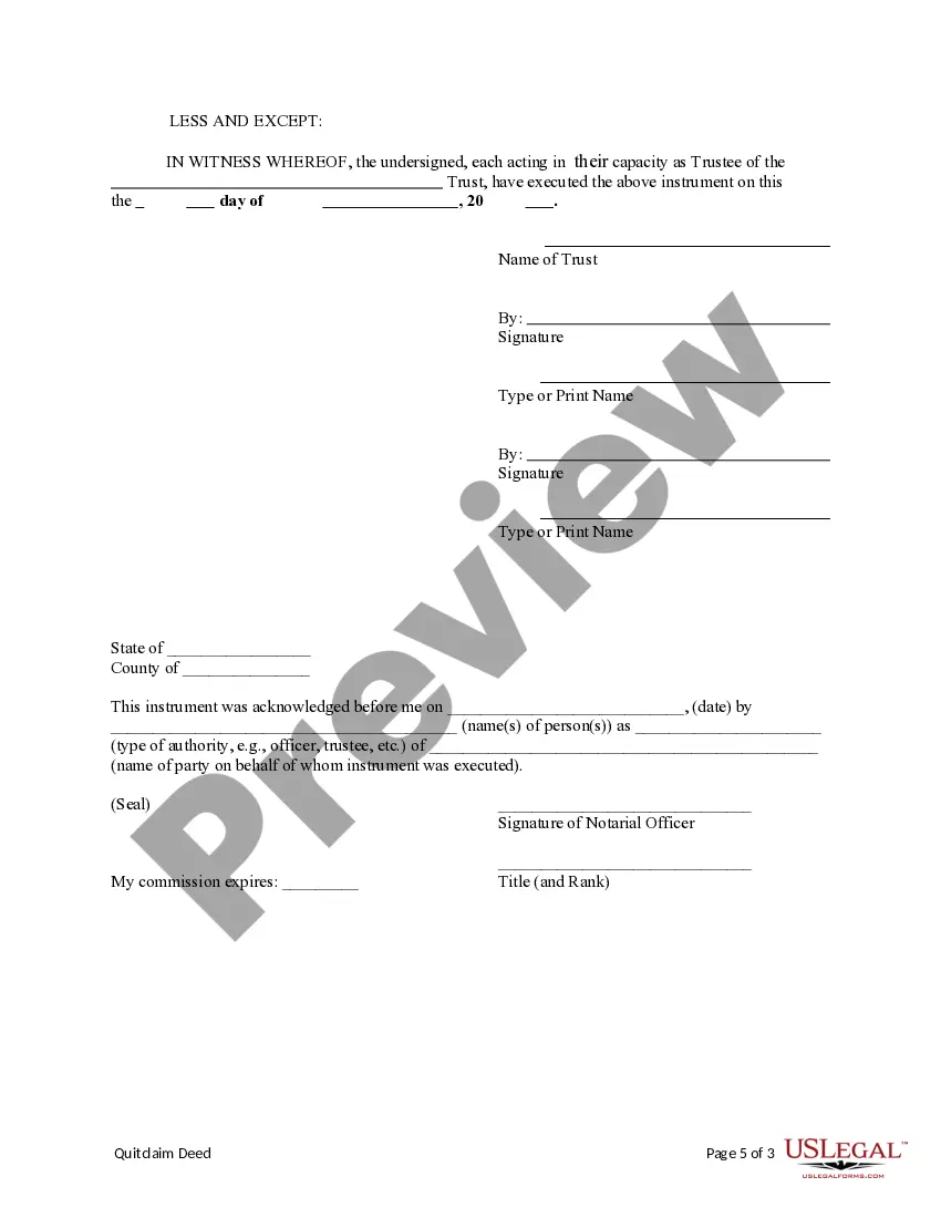 Preview Quitclaim Deed - Trust as Grantor to Husband and Wife as Grantees