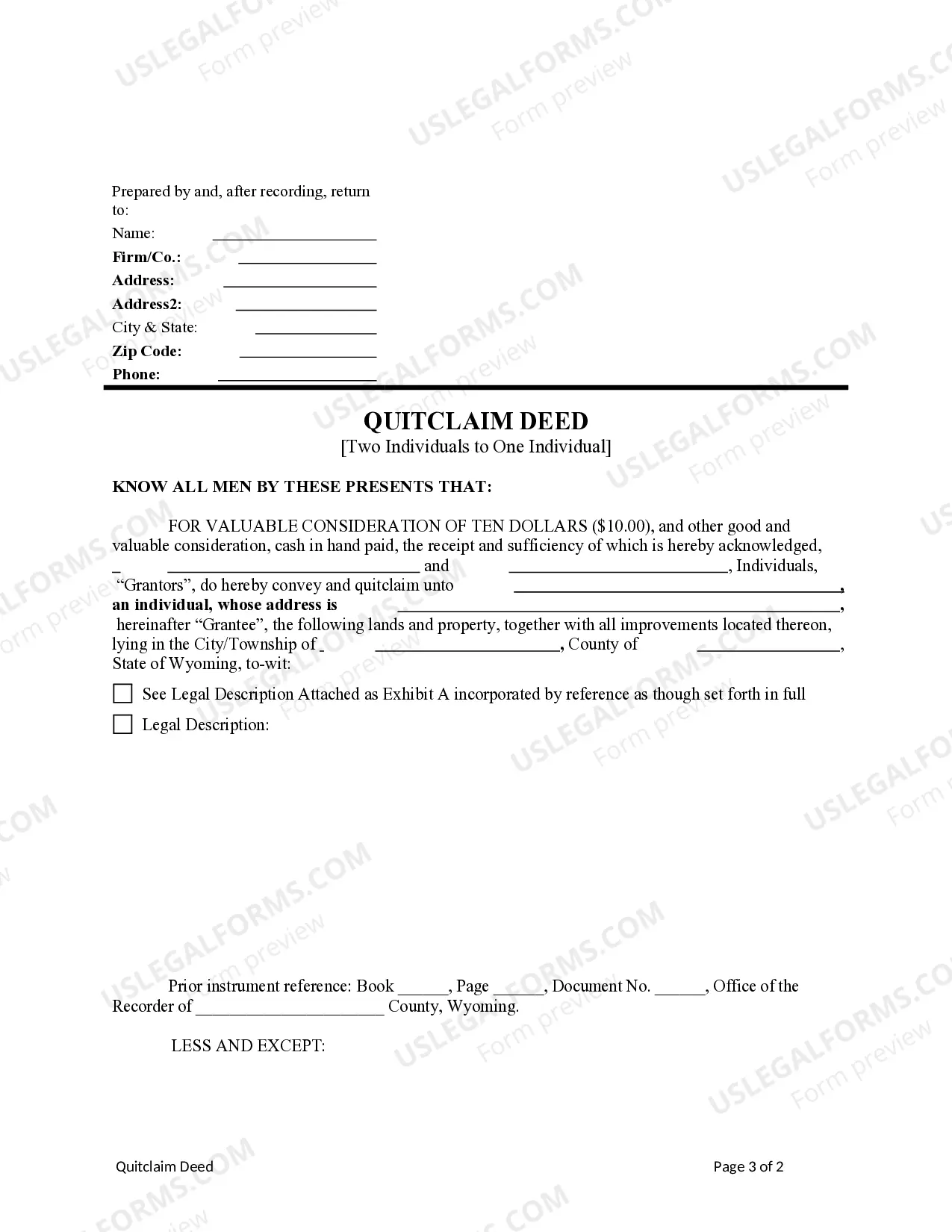 Preview Quitclaim Deed - Two Individuals to One Individual
