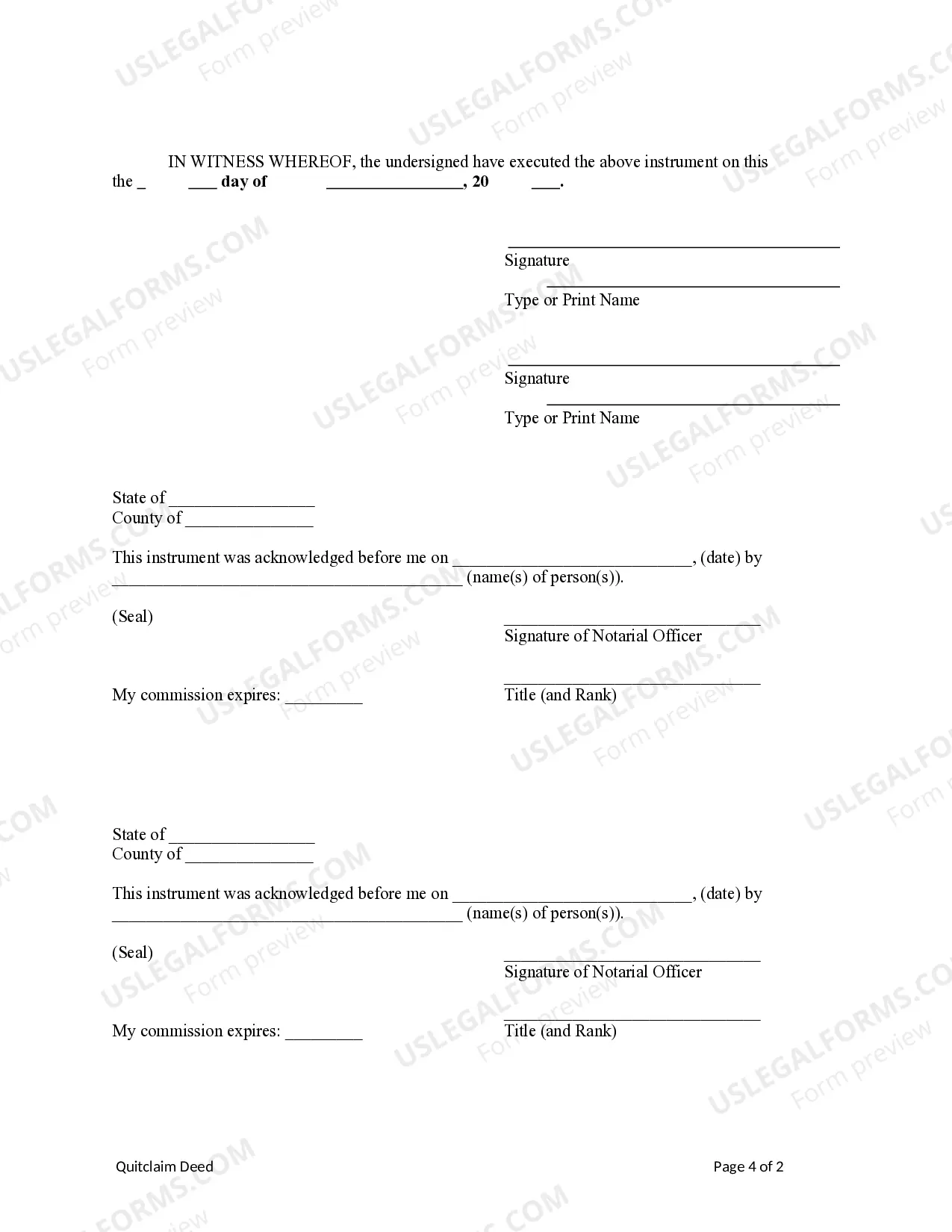 Preview Quitclaim Deed - Two Individuals to One Individual