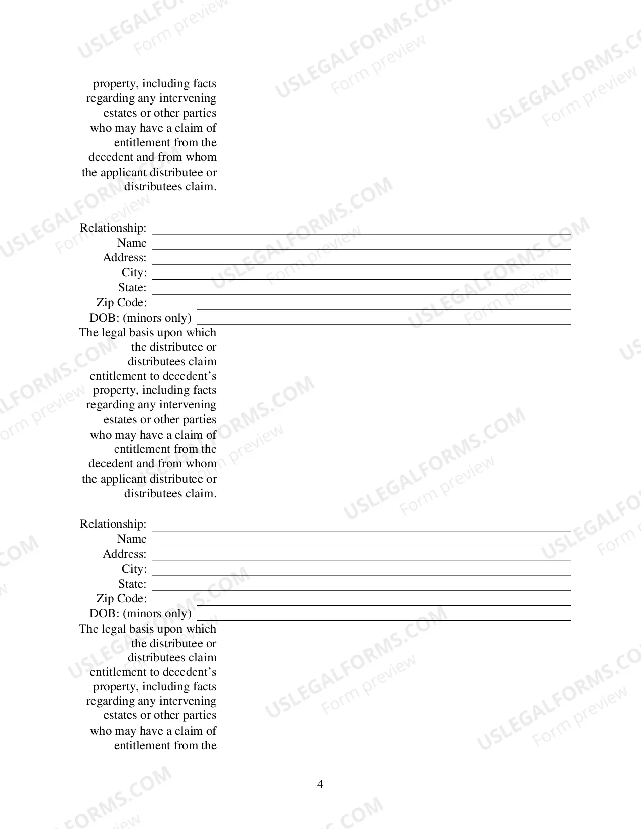 Preview Affidavit of Small Estate Distributees