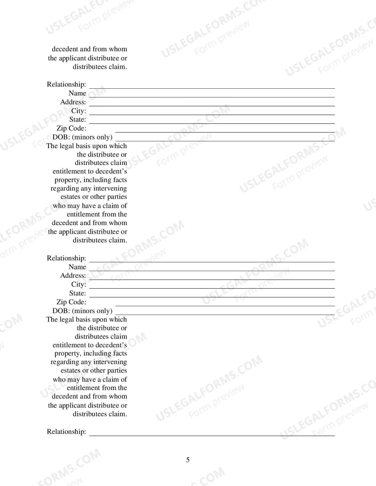 Preview Affidavit of Small Estate Distributees