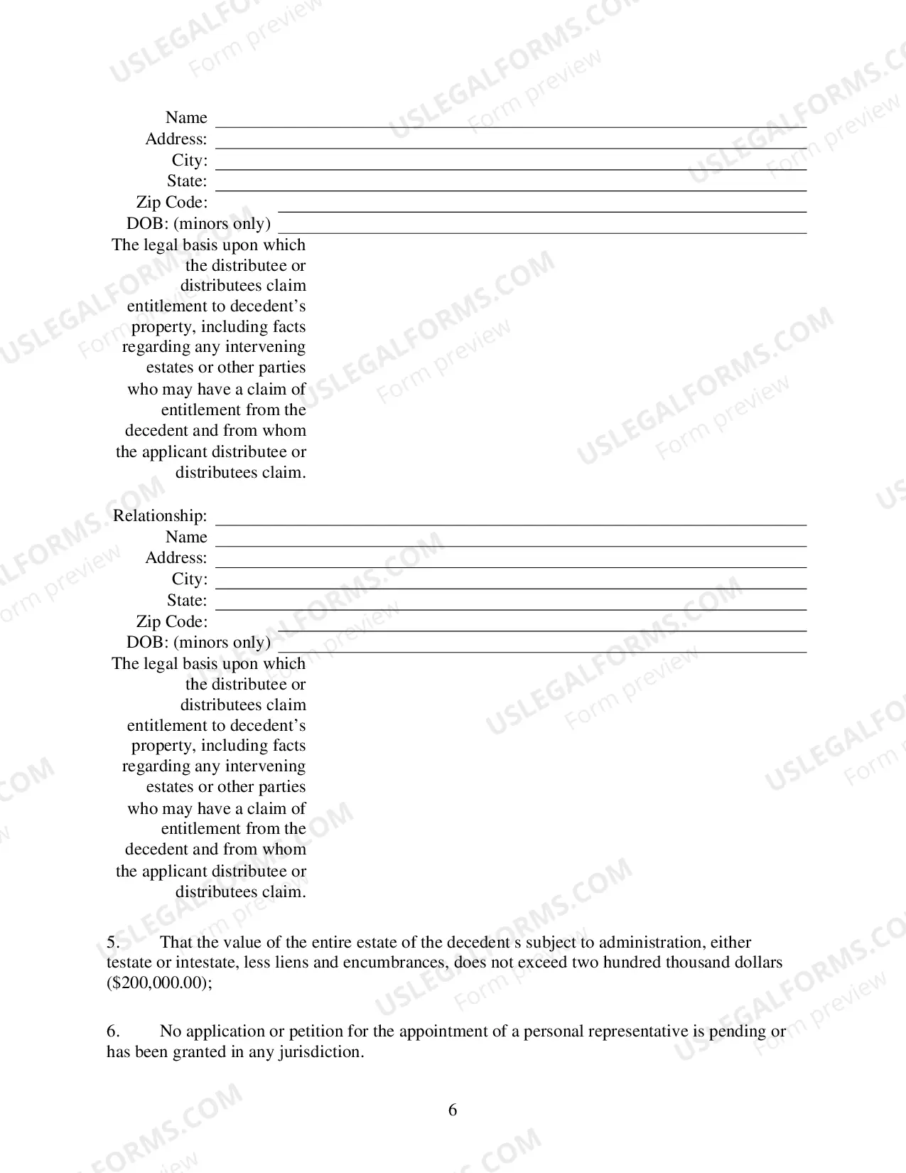 Preview Affidavit of Small Estate Distributees