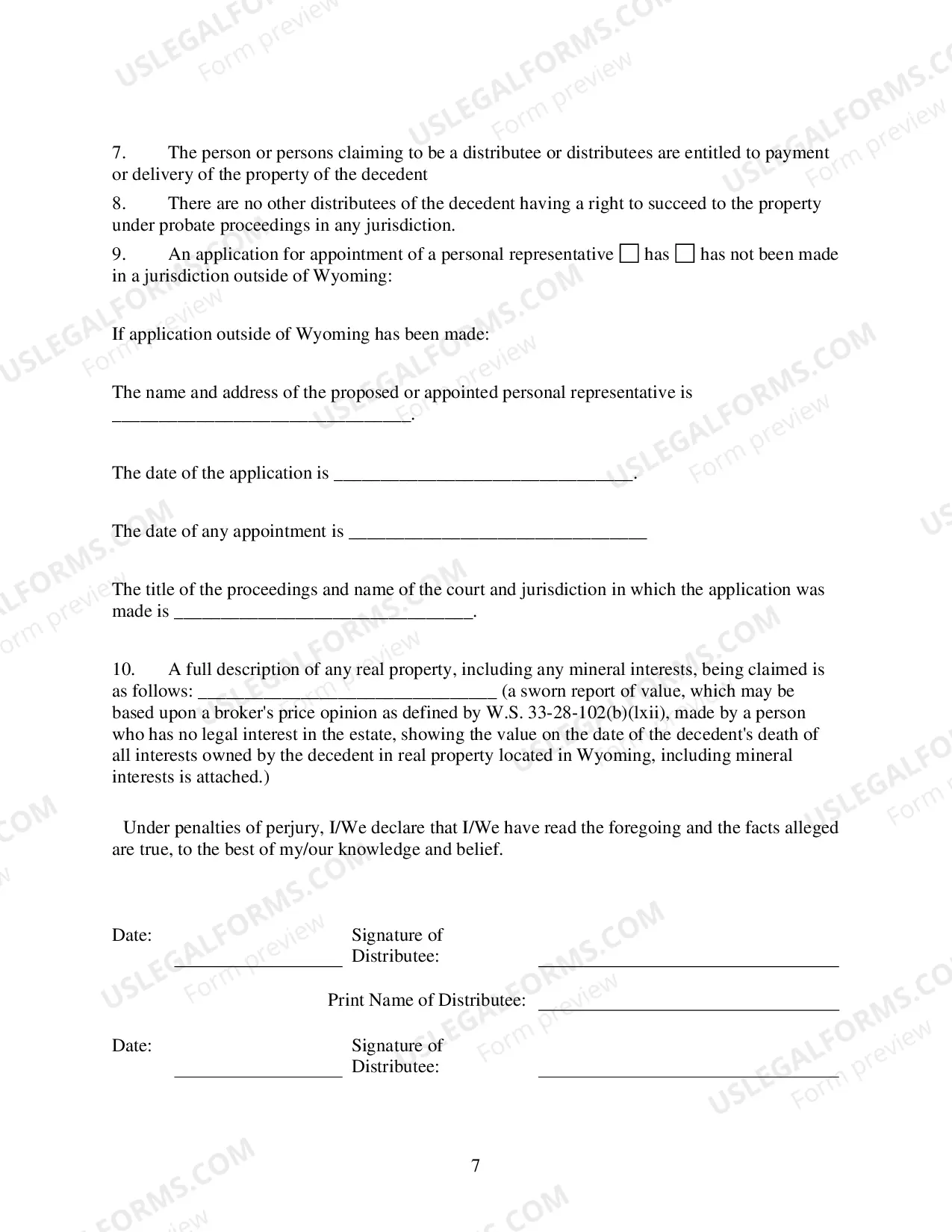 Preview Affidavit of Small Estate Distributees