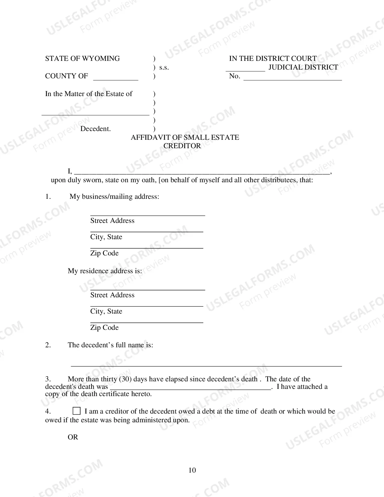 Preview Affidavit of Small Estate Distributees