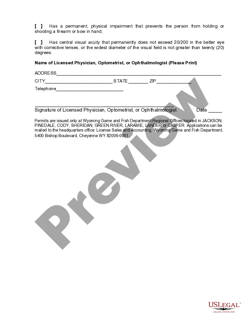 Preview Application for a Disabled Hunter Permit in Wyoming