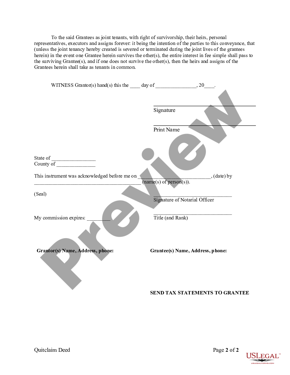 page 1 Quitclaim Deed from Individual to Two Individuals in Joint Tenancy preview
