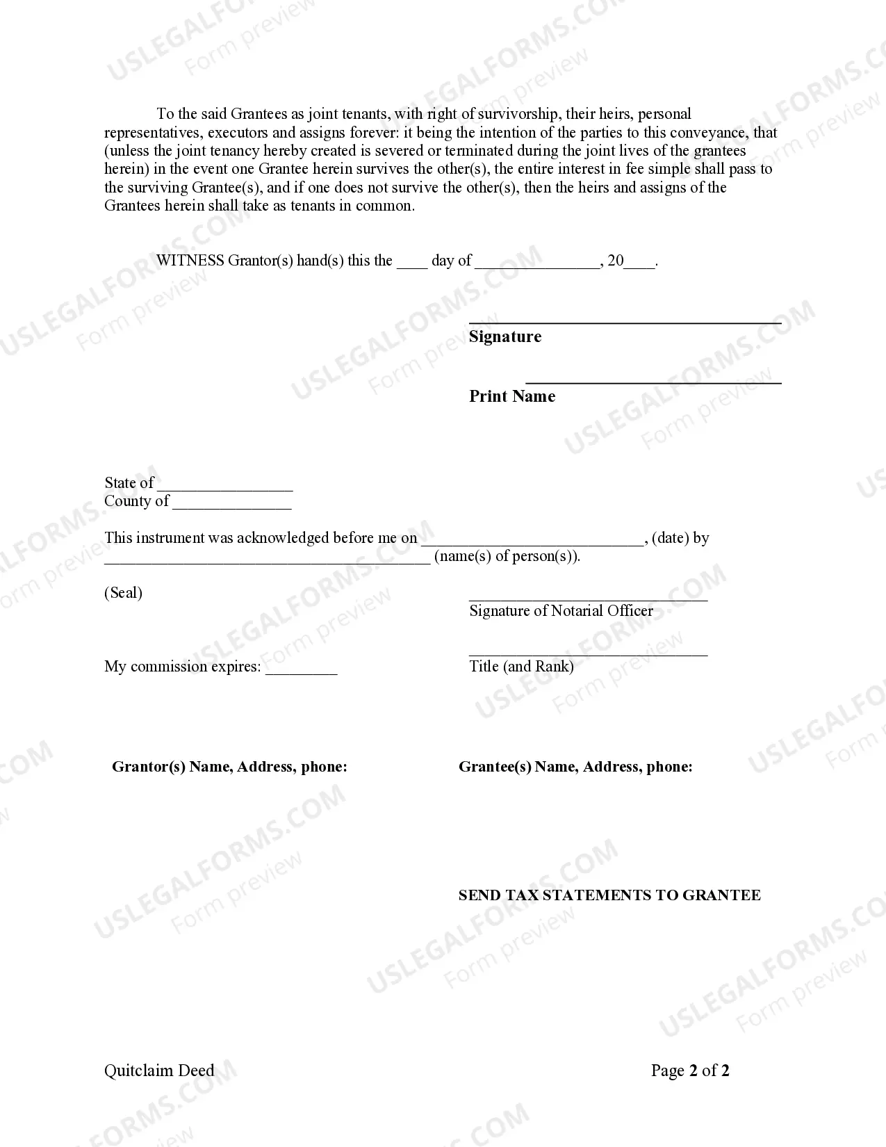 Preview Quitclaim Deed from Individual to Two Individuals in Joint Tenancy