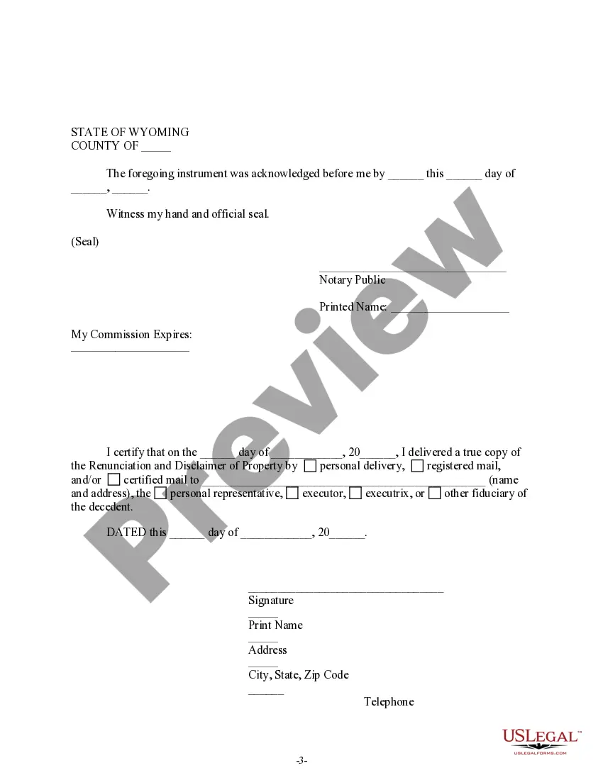 Preview Renunciation And Disclaimer of Joint Tenant or Tenancy Interest