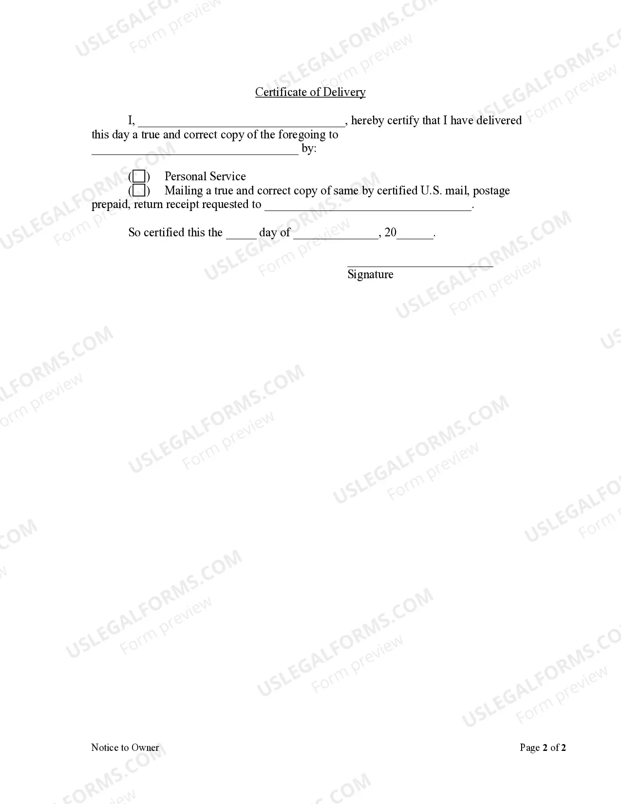 Preview Notice to Owner - Individual