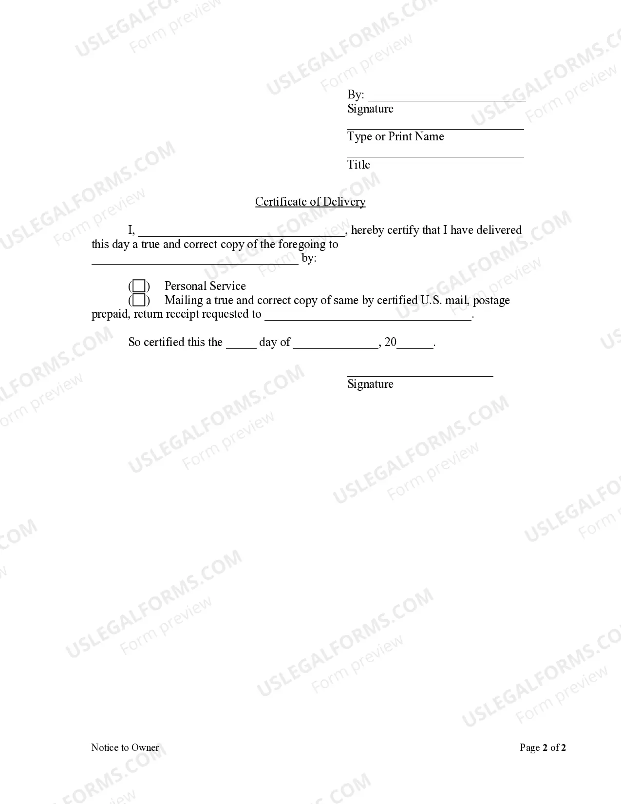 Preview Notice to Owner by Corporation