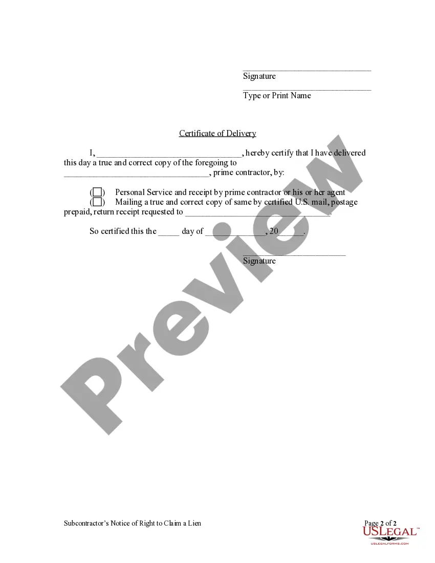 Preview Subcontractor's Notice of Right to Claim Lien by Individual