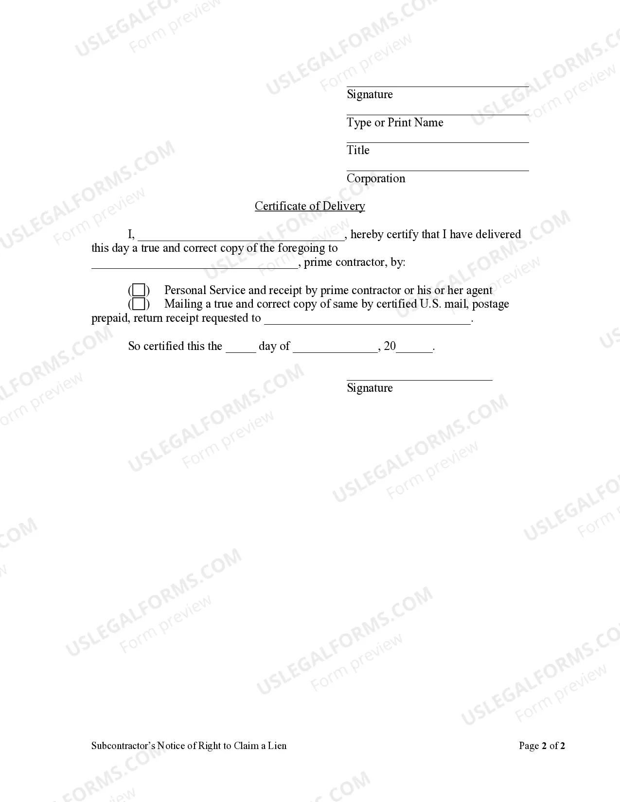 Preview Subcontractor's Notice of Right to Claim Lien by Corporation