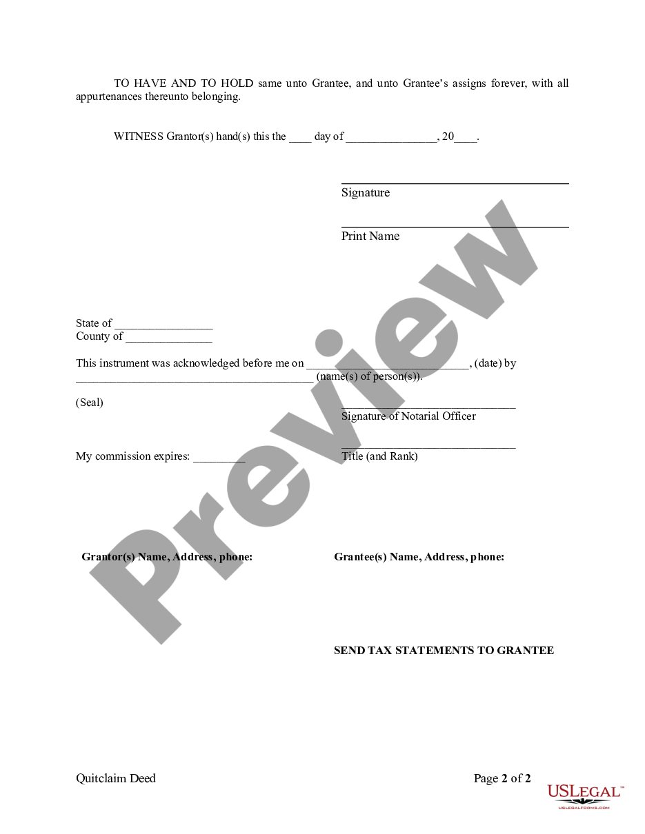 page 1 Quitclaim Deed from Individual to Corporation preview