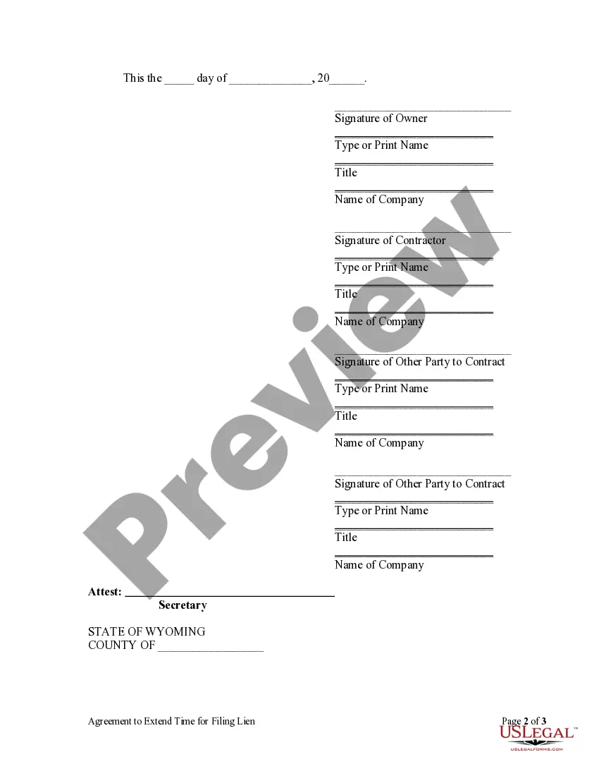 Get Agreement to Extend Time For Filing Lien - Corporation Preview Agreement to Extend Time For Filing Lien - Corporation