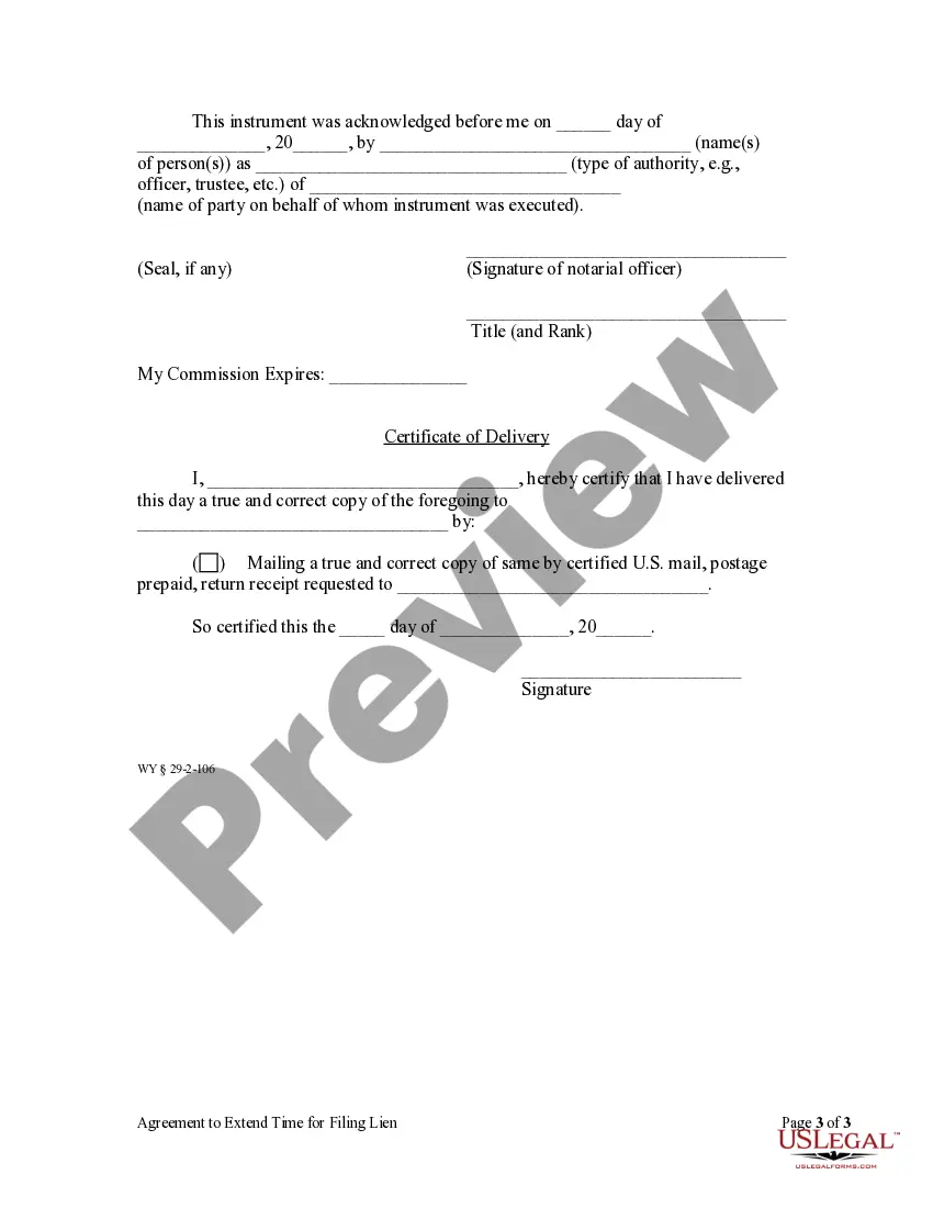 Get Agreement to Extend Time For Filing Lien - Corporation Preview Agreement to Extend Time For Filing Lien - Corporation