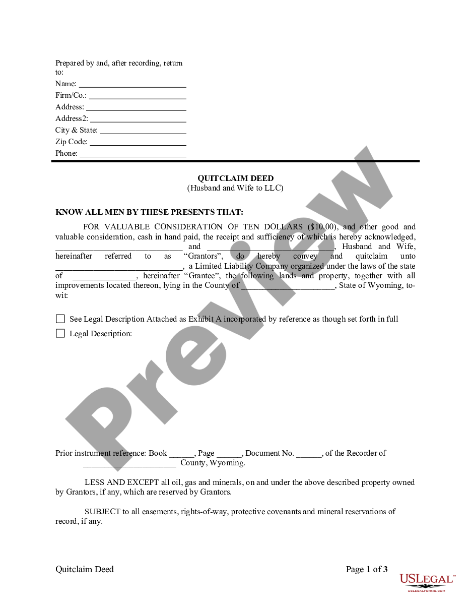 page 0 Quitclaim Deed from Husband and Wife to LLC preview