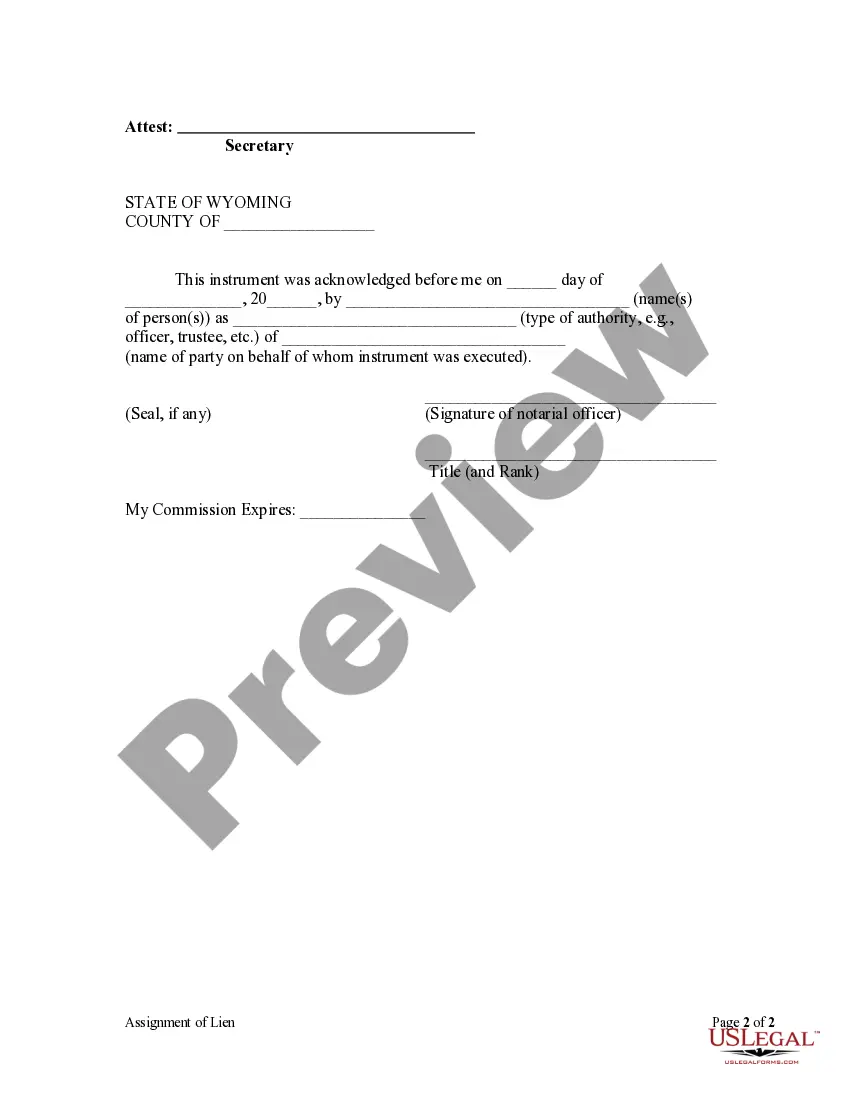 Preview Assignment of Claim of Lien - Corporation