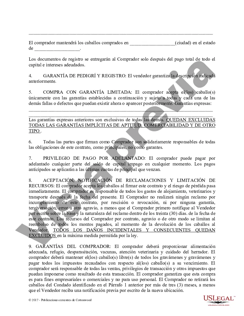 Preview Acuerdo de seguridad y compra a plazos con garantías limitadas - Formularios equinos de caballos