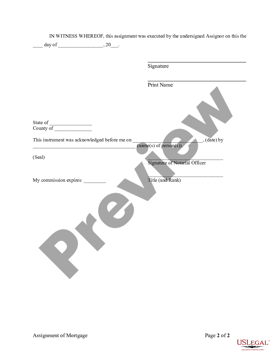 form Assignment of Mortgage by Individual Mortgage Holder preview