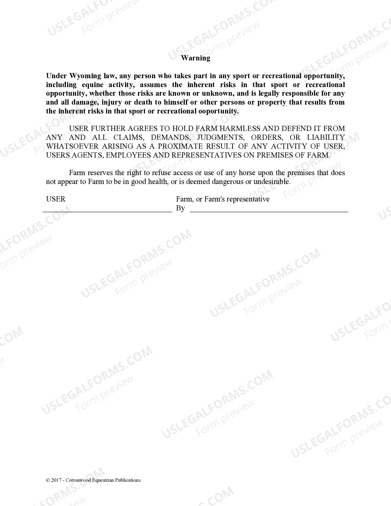 Preview Facility Release Agreement - Show Or Clinic - Horse Equine Forms