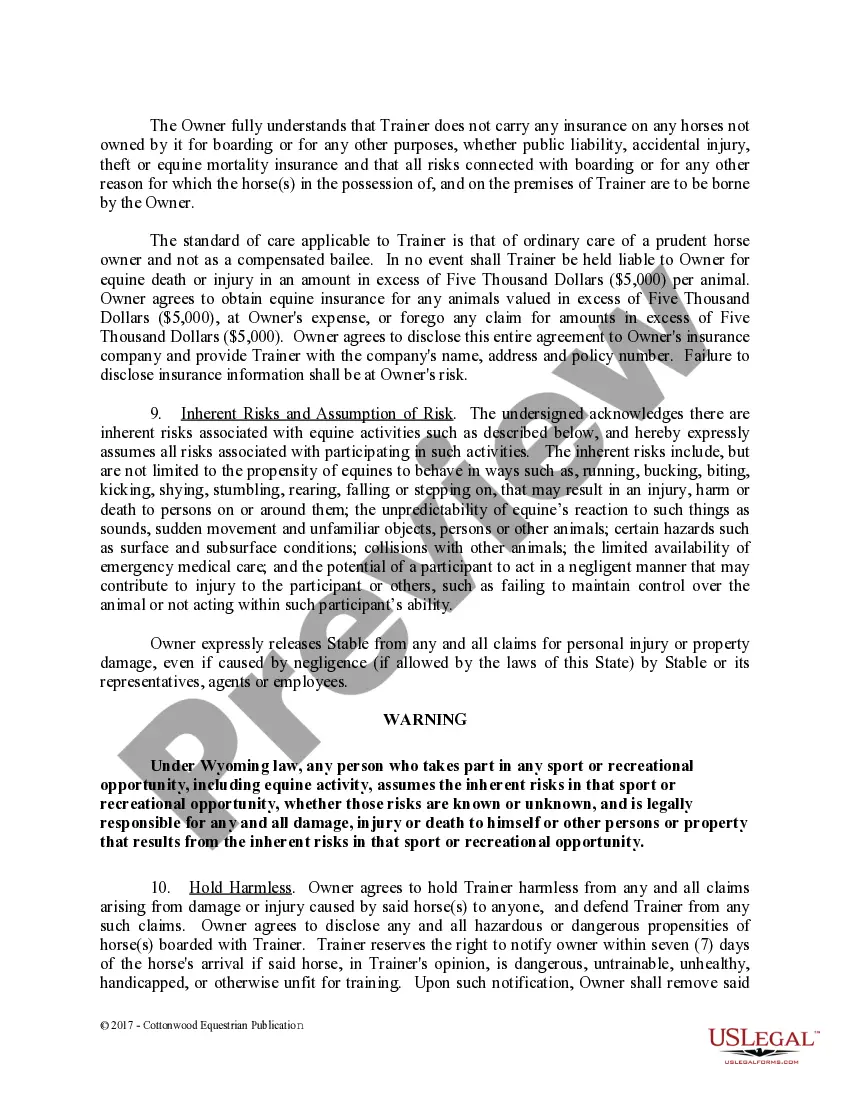 Preview Training Contract - Horse Equine Forms