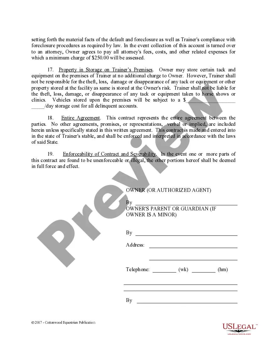 Preview Training Contract - Horse Equine Forms