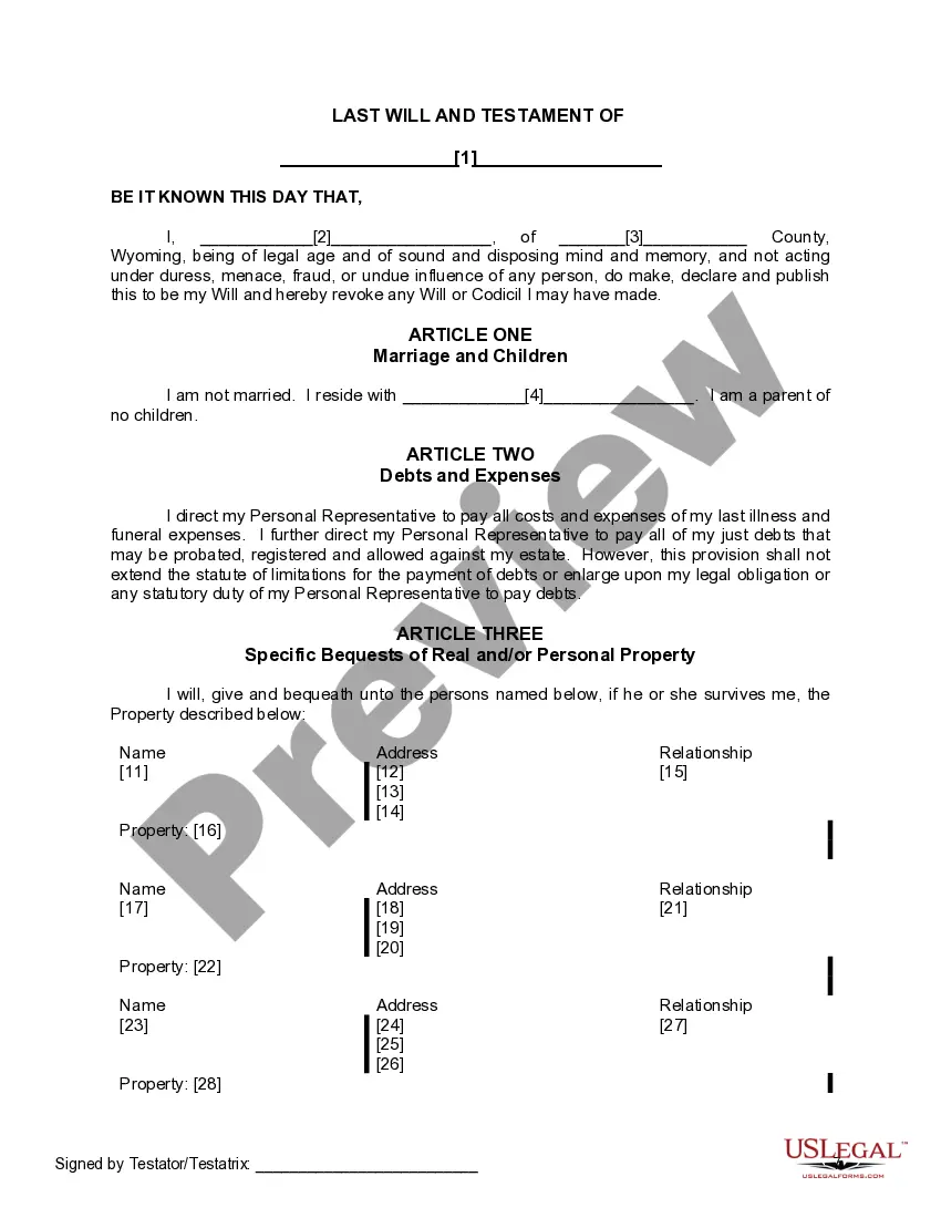 Preview Mutual Wills containing Last Will and Testaments for Man and Woman living together not Married with No Children