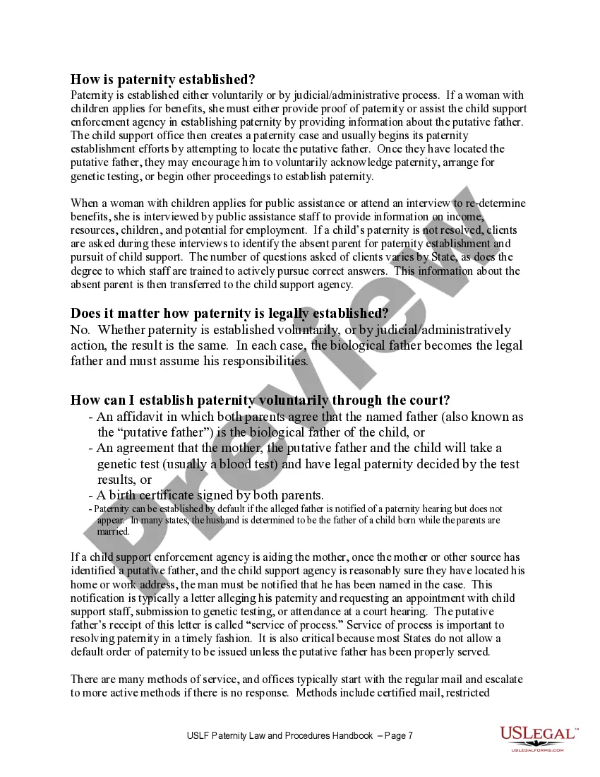 Preview Paternity Law and Procedure Handbook