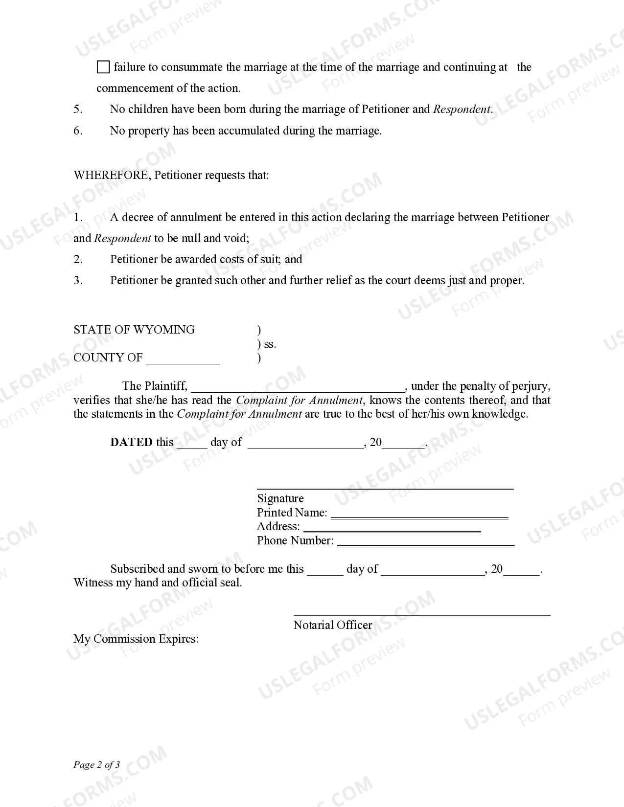 Preview Complaint for Annulment