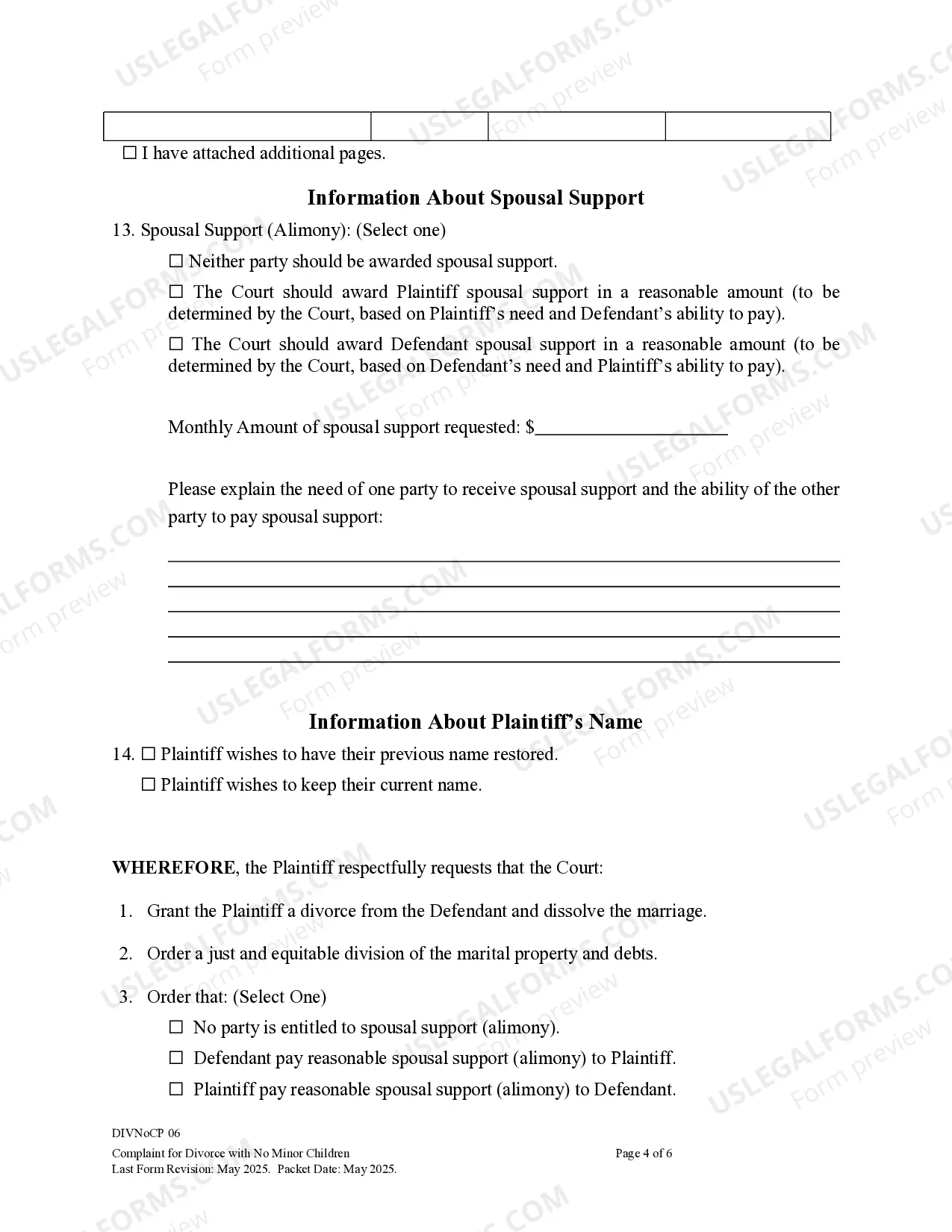 Preview Complaint for Divorce for People with Adult Children