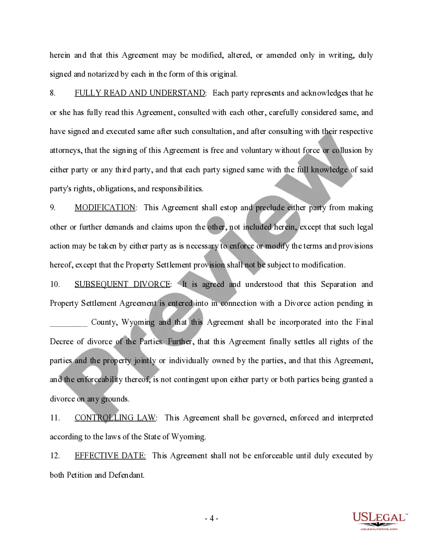 Preview Marital Domestic Separation and Property Settlement Agreement Adult Children