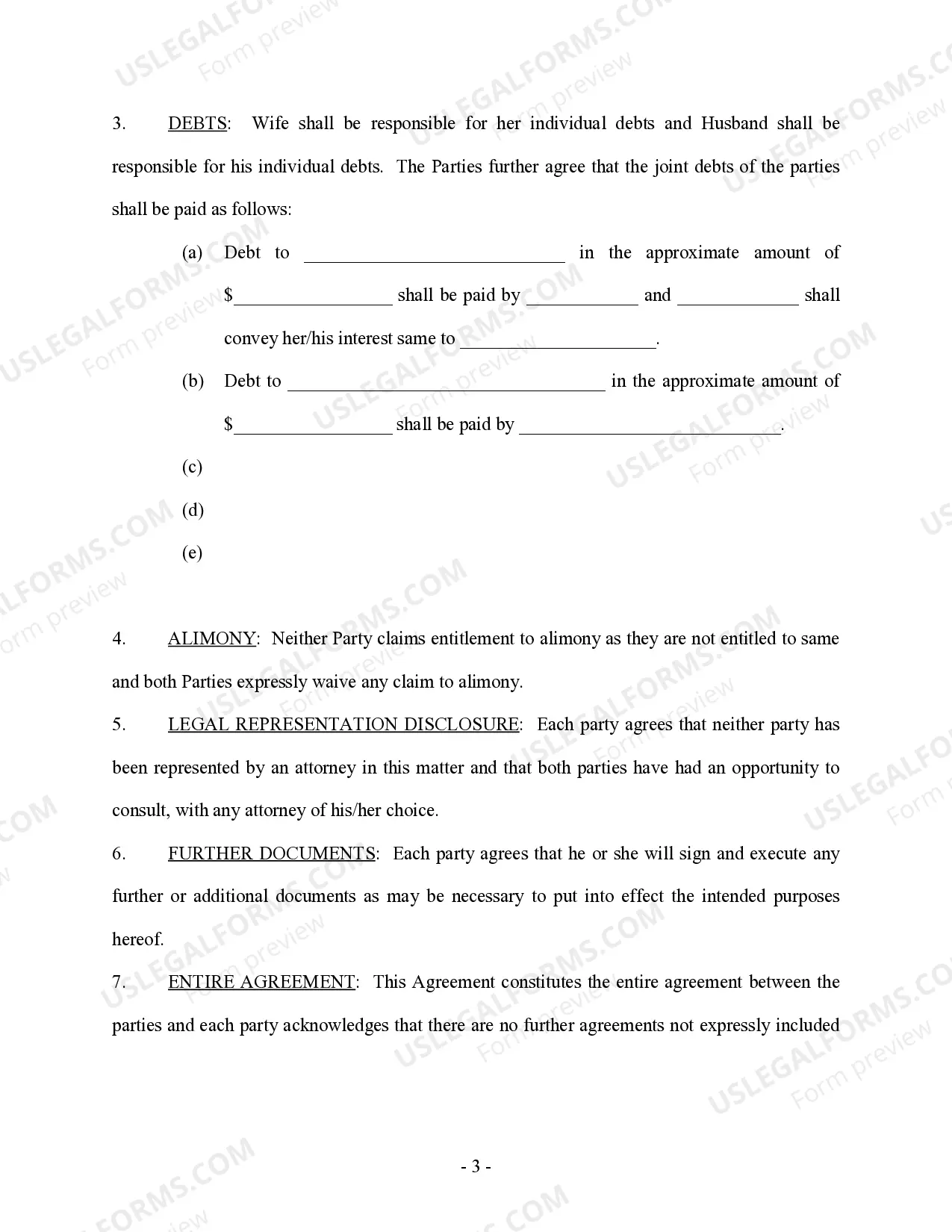 Preview Marital Domestic Separation and Property Settlement Agreement no children