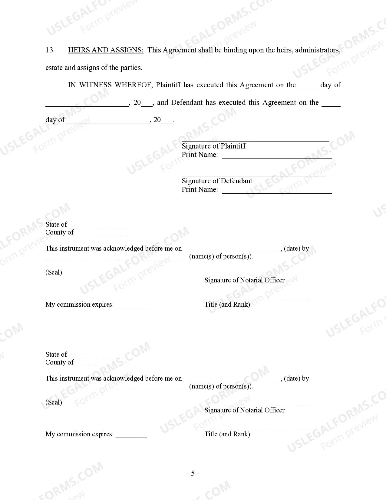 Preview Marital Domestic Separation and Property Settlement Agreement no children
