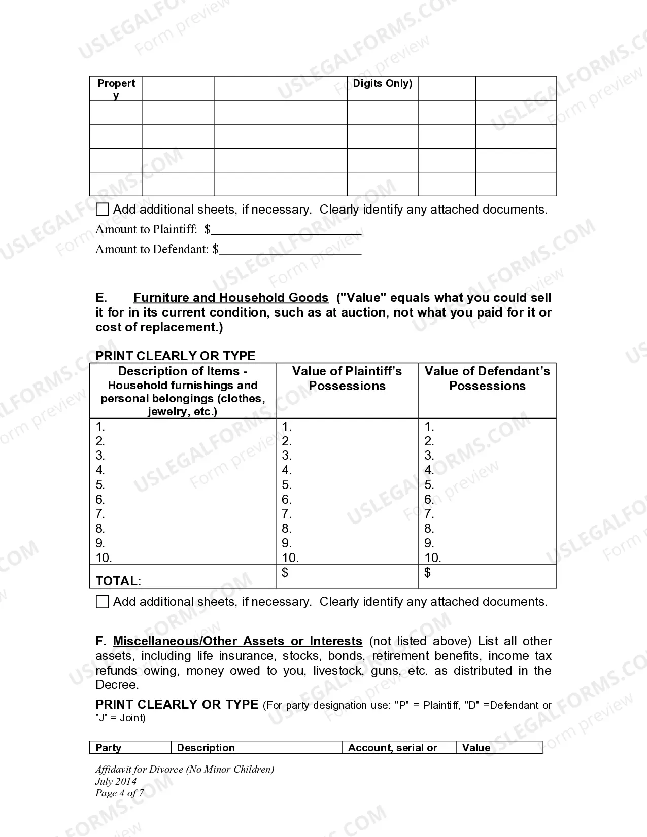 Preview Affidavit in Support of Decree - Defendant