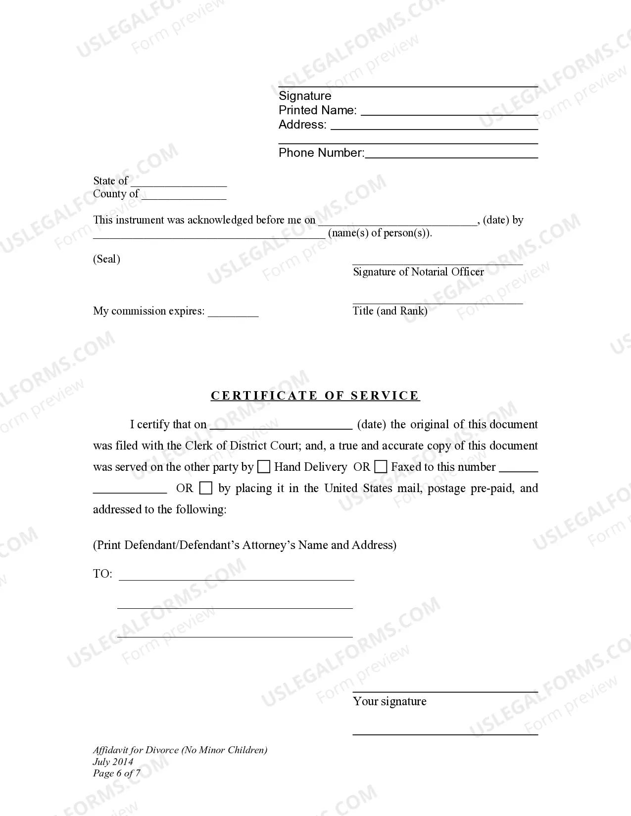Preview Affidavit in Support of Decree - Defendant