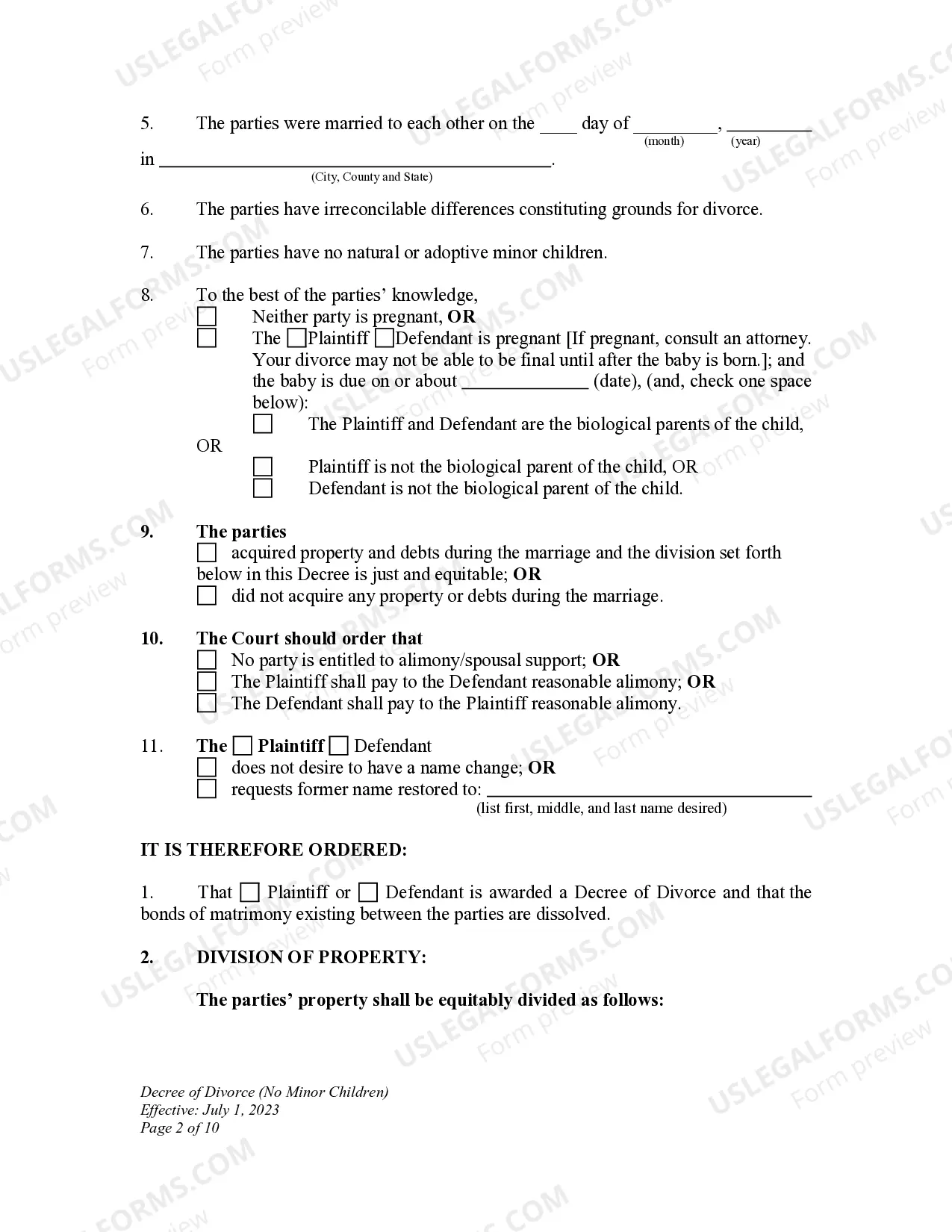 Preview Decree of Divorce for People with Adult Children