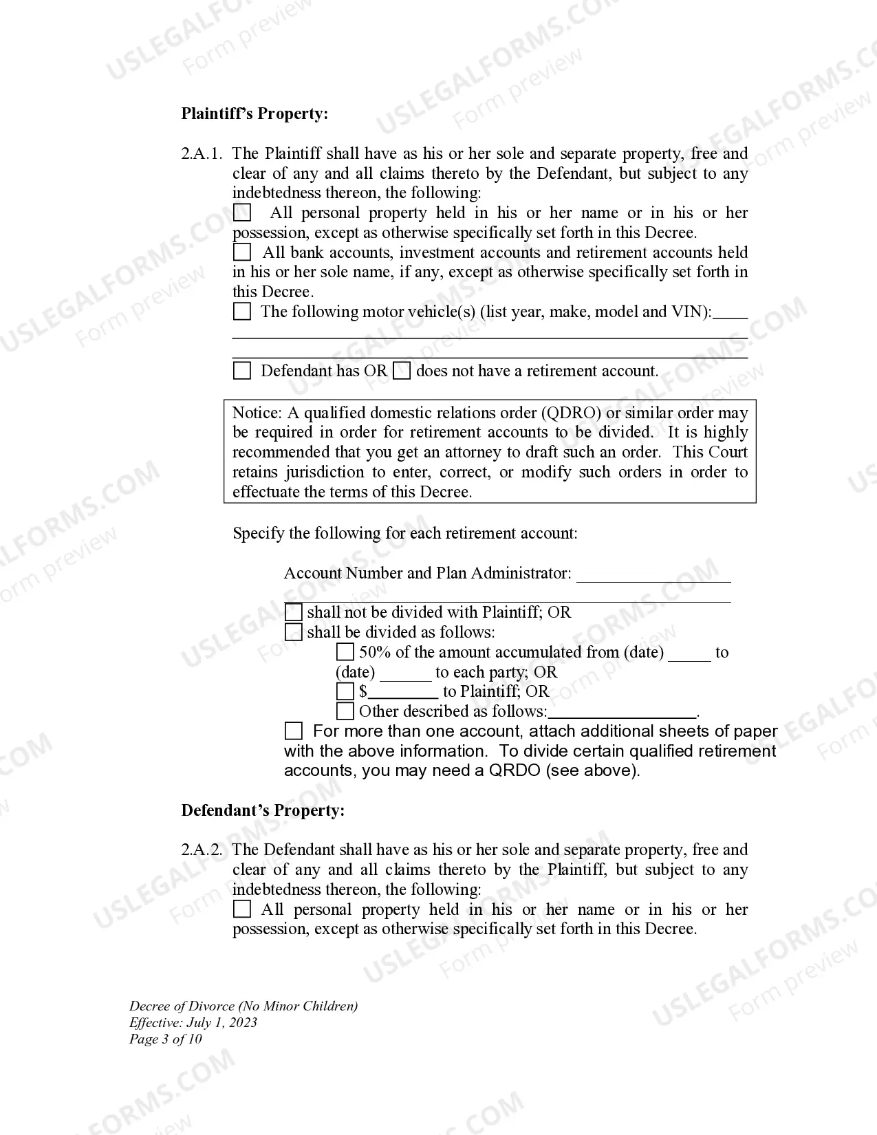 Preview Decree of Divorce for People with Adult Children
