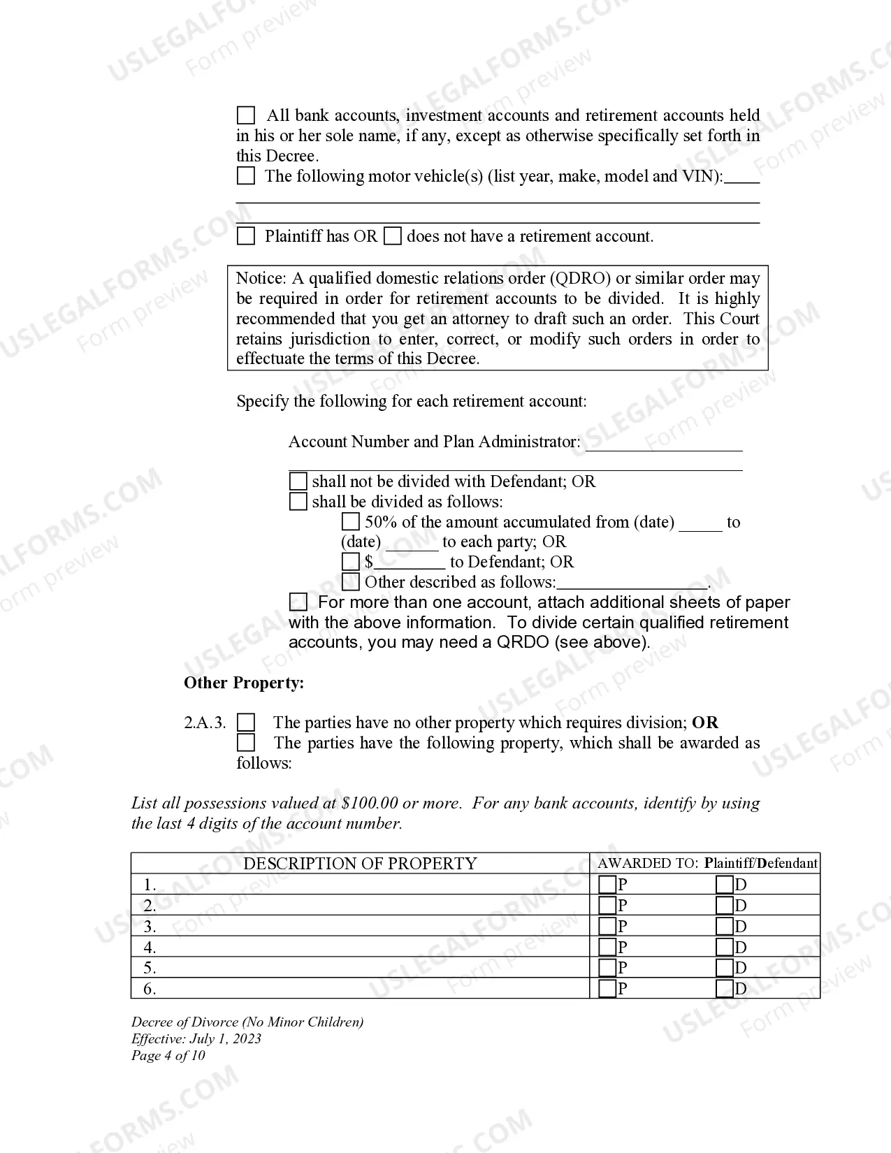 Preview Decree of Divorce for People with Adult Children