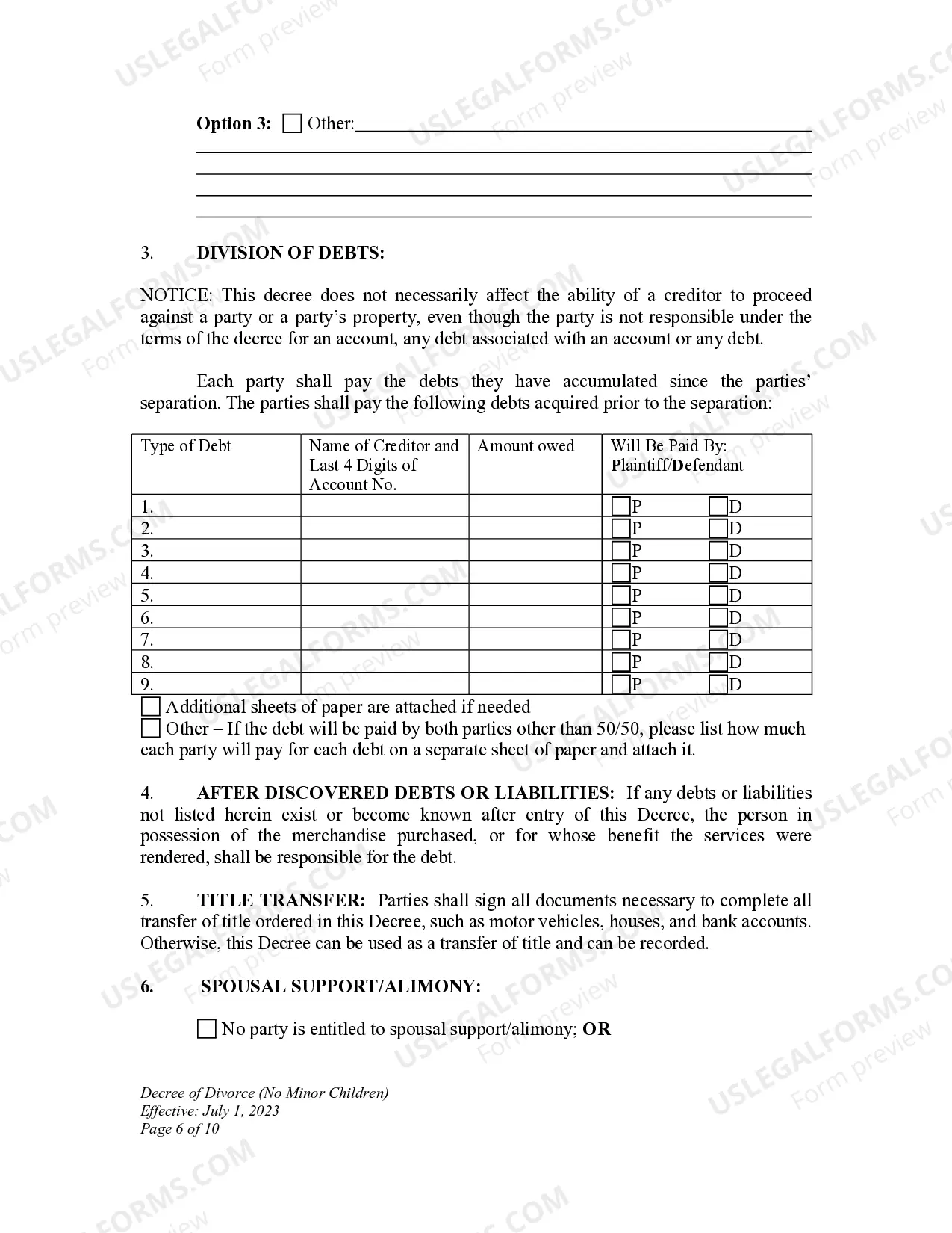 Preview Decree of Divorce for People with Adult Children