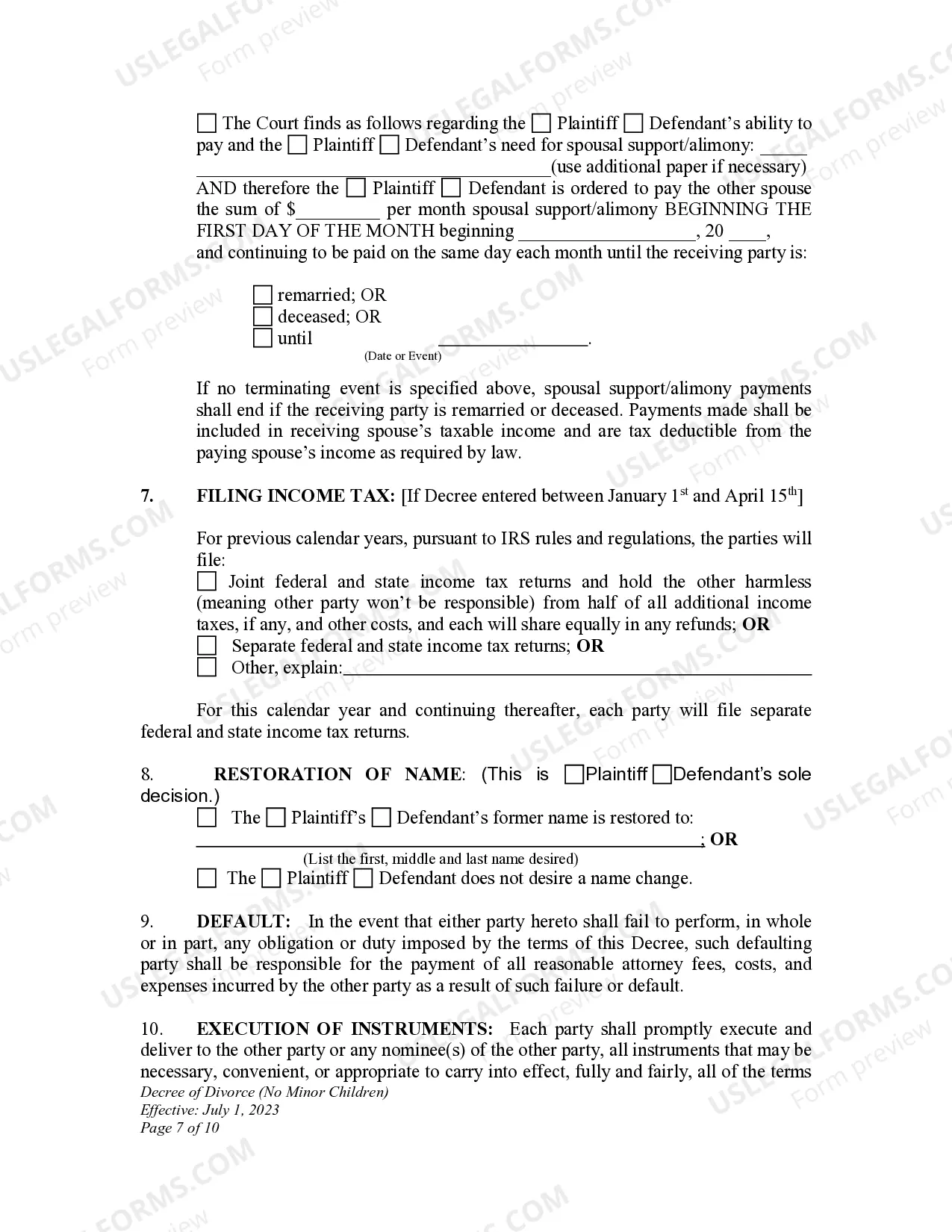 Preview Decree of Divorce for People with Adult Children
