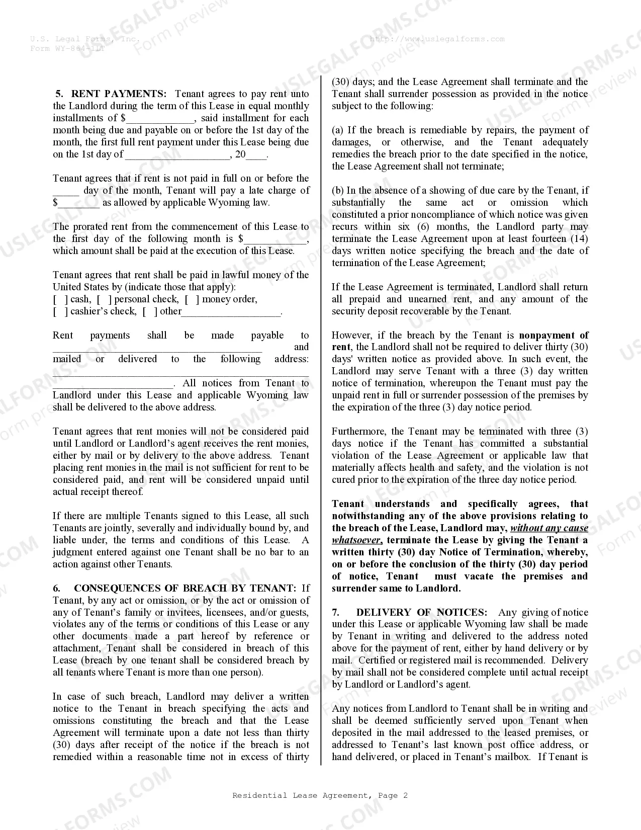 Preview Residential Lease or Rental Agreement for Month to Month