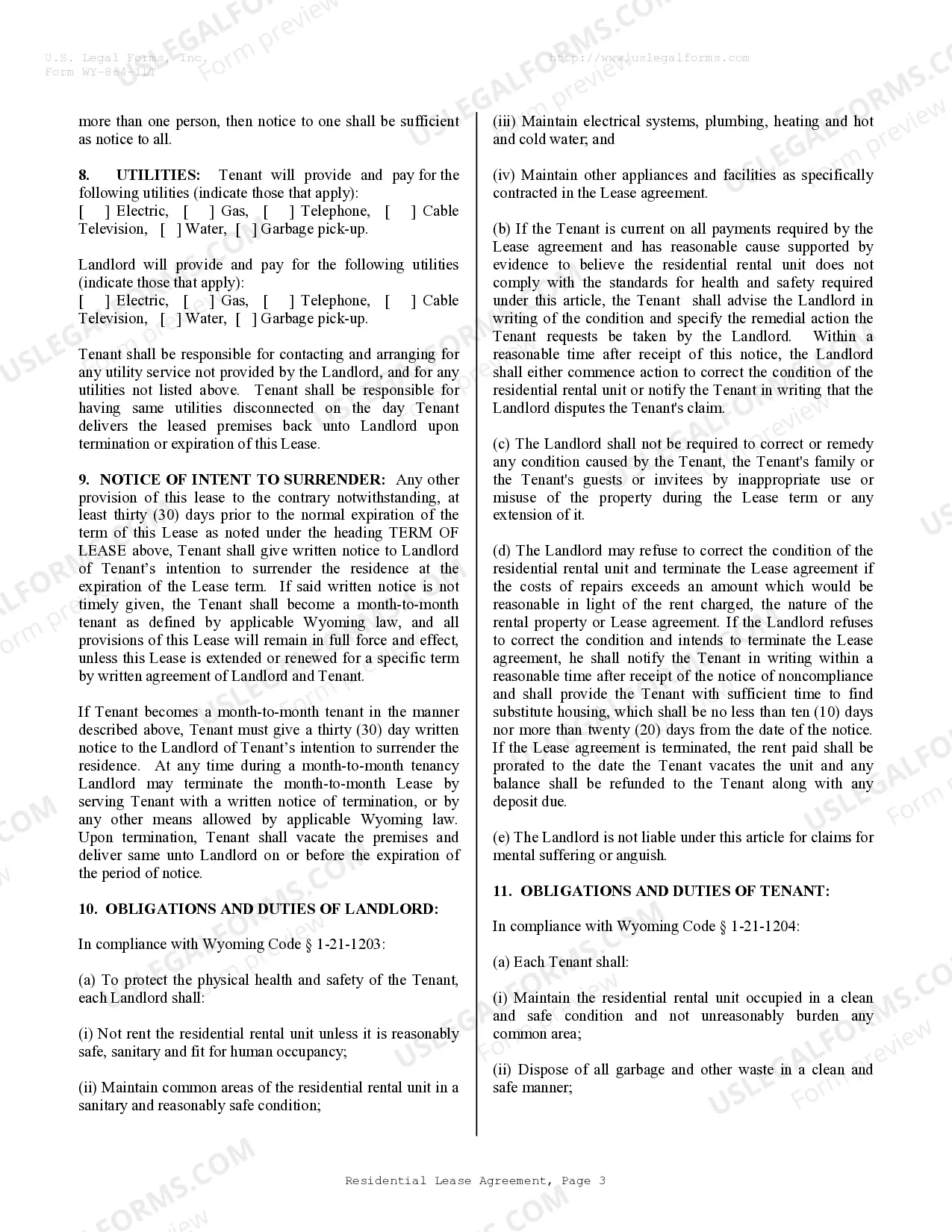 Preview Residential Lease or Rental Agreement for Month to Month