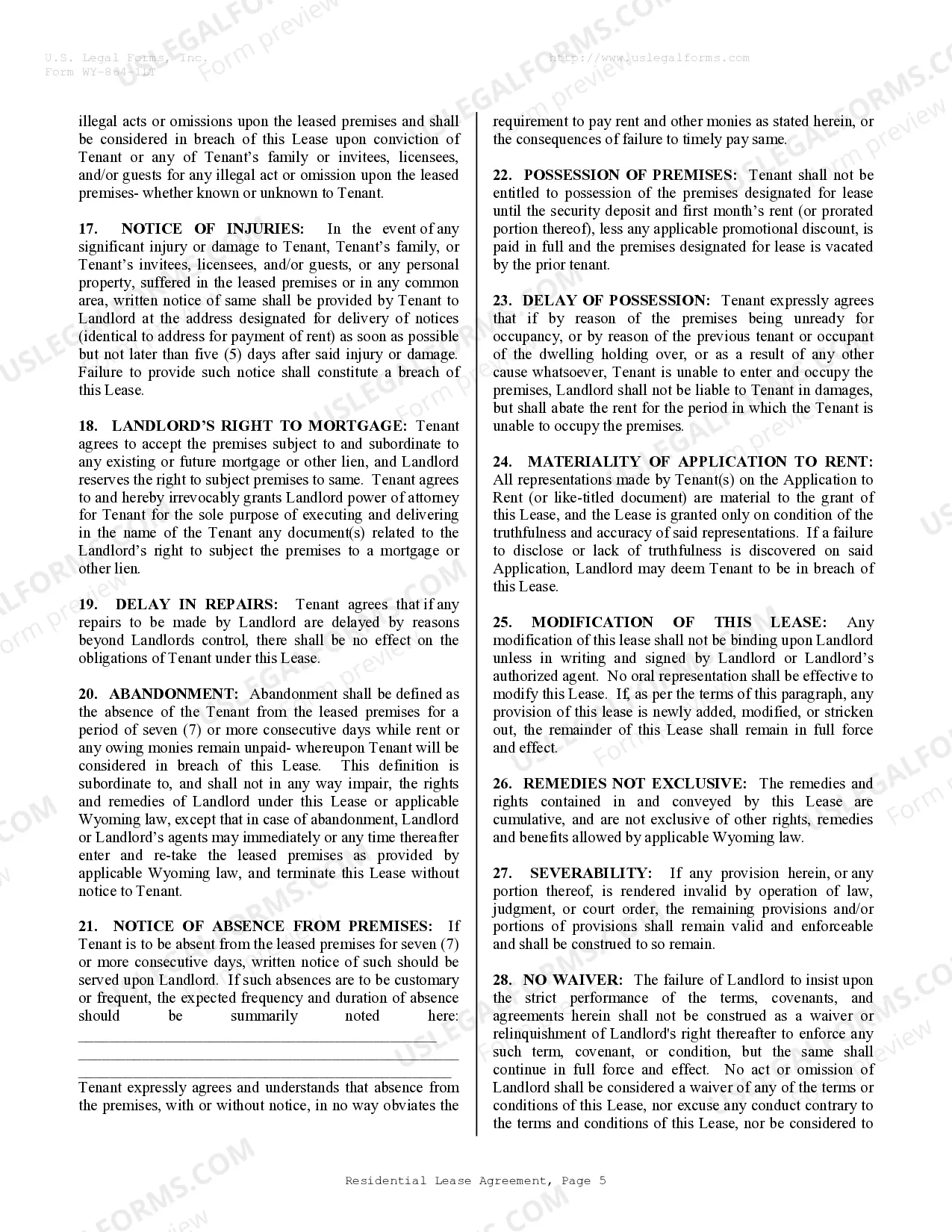 Preview Residential Lease or Rental Agreement for Month to Month