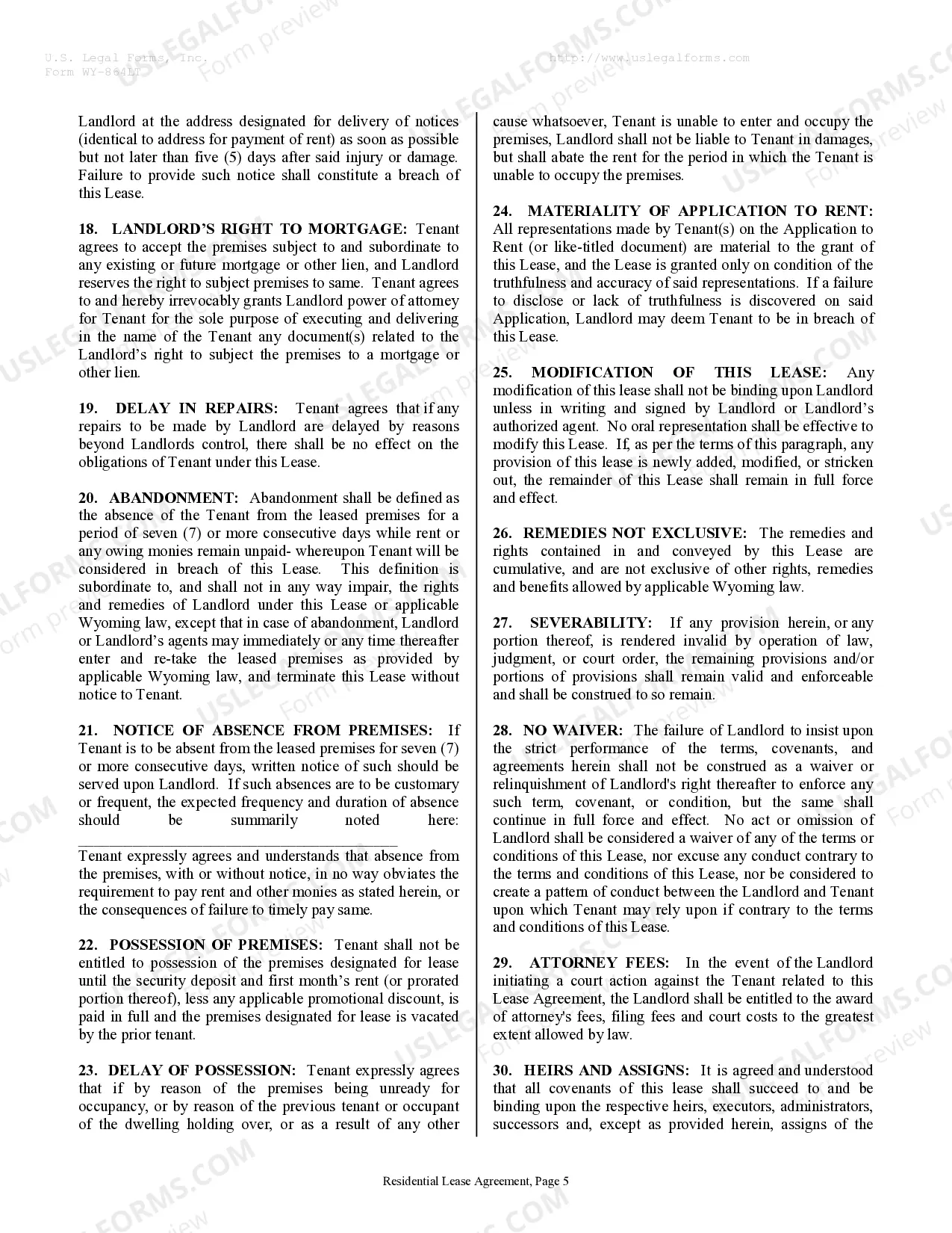 Preview Residential Rental Lease Agreement