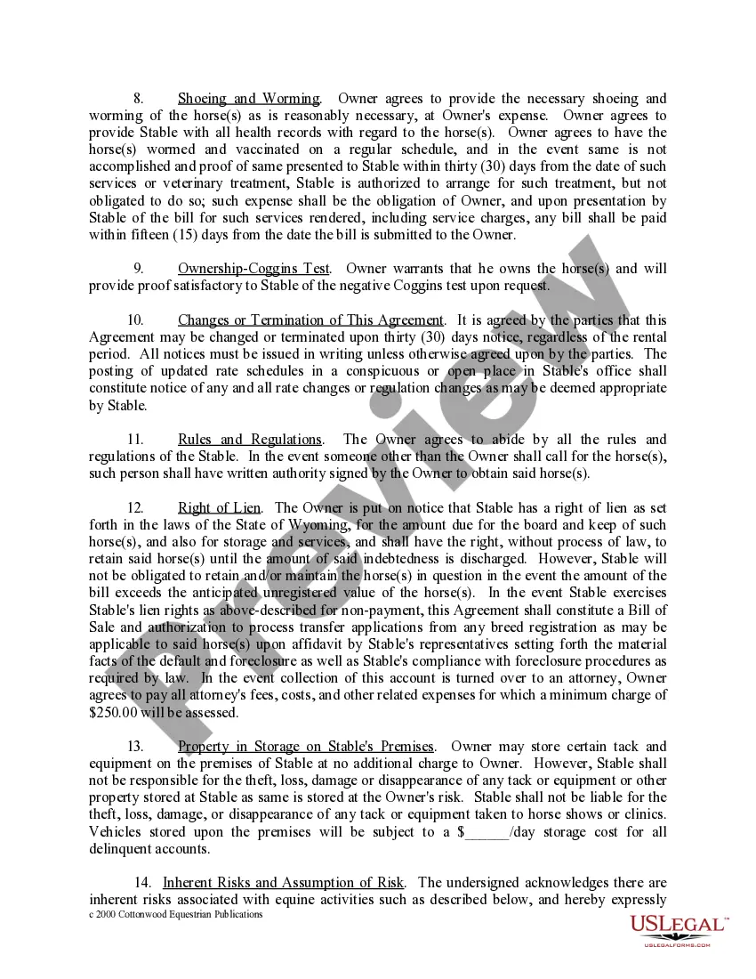 Preview Wyoming Horse Equine Forms Package