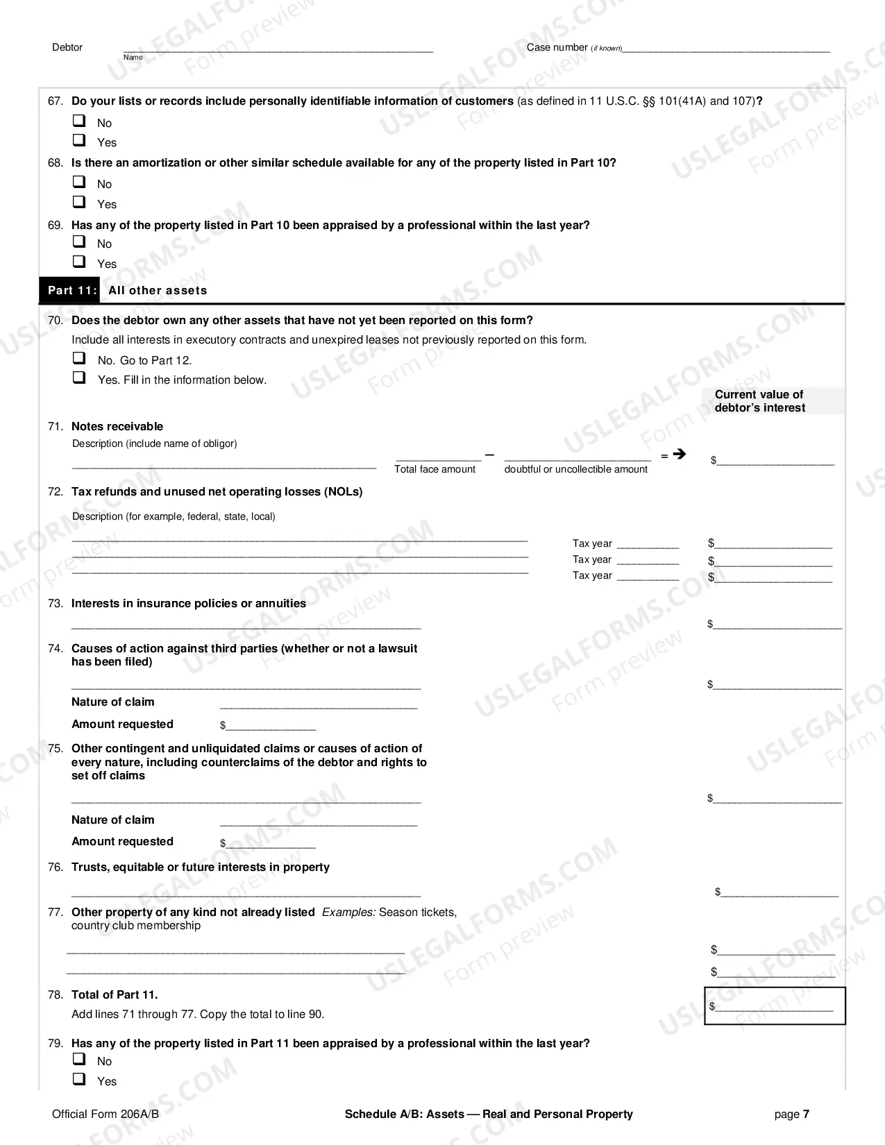 Preview Schedule A/B: Property (non-individuals)