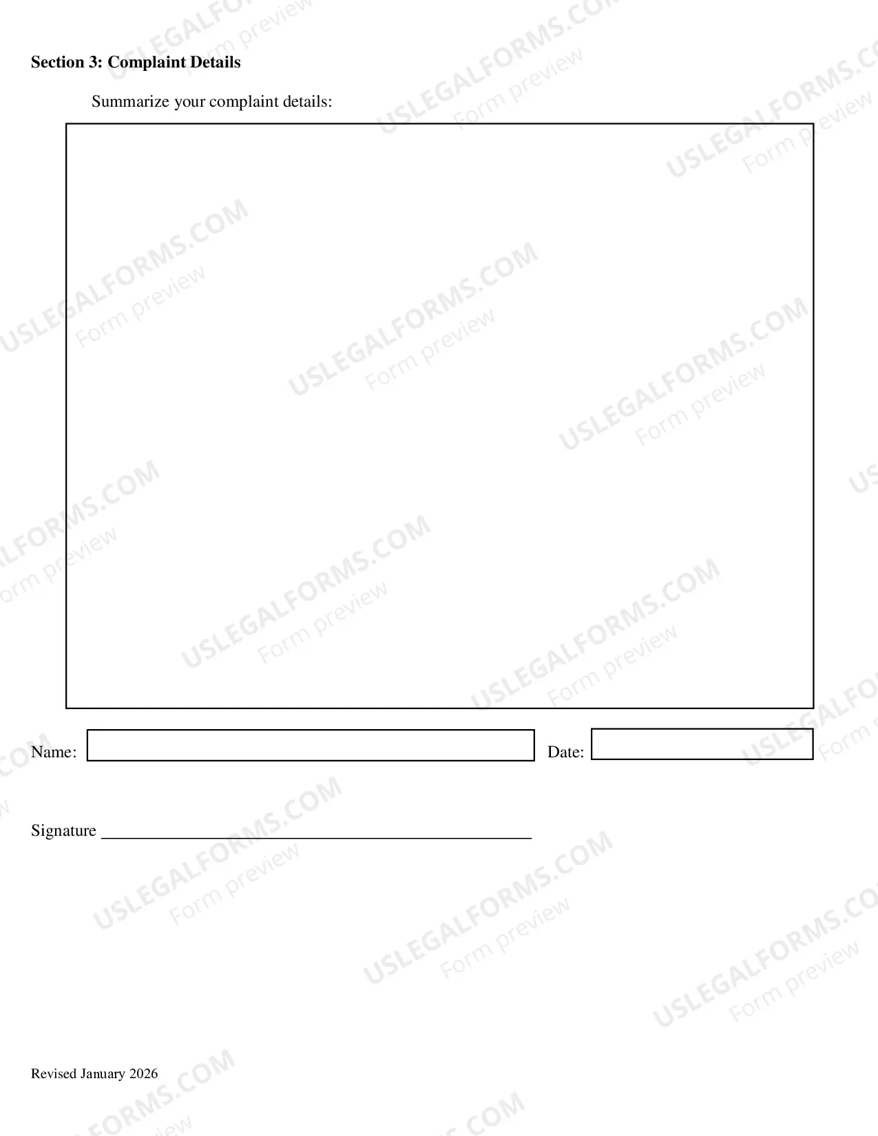 Preview Investing Complaint Form