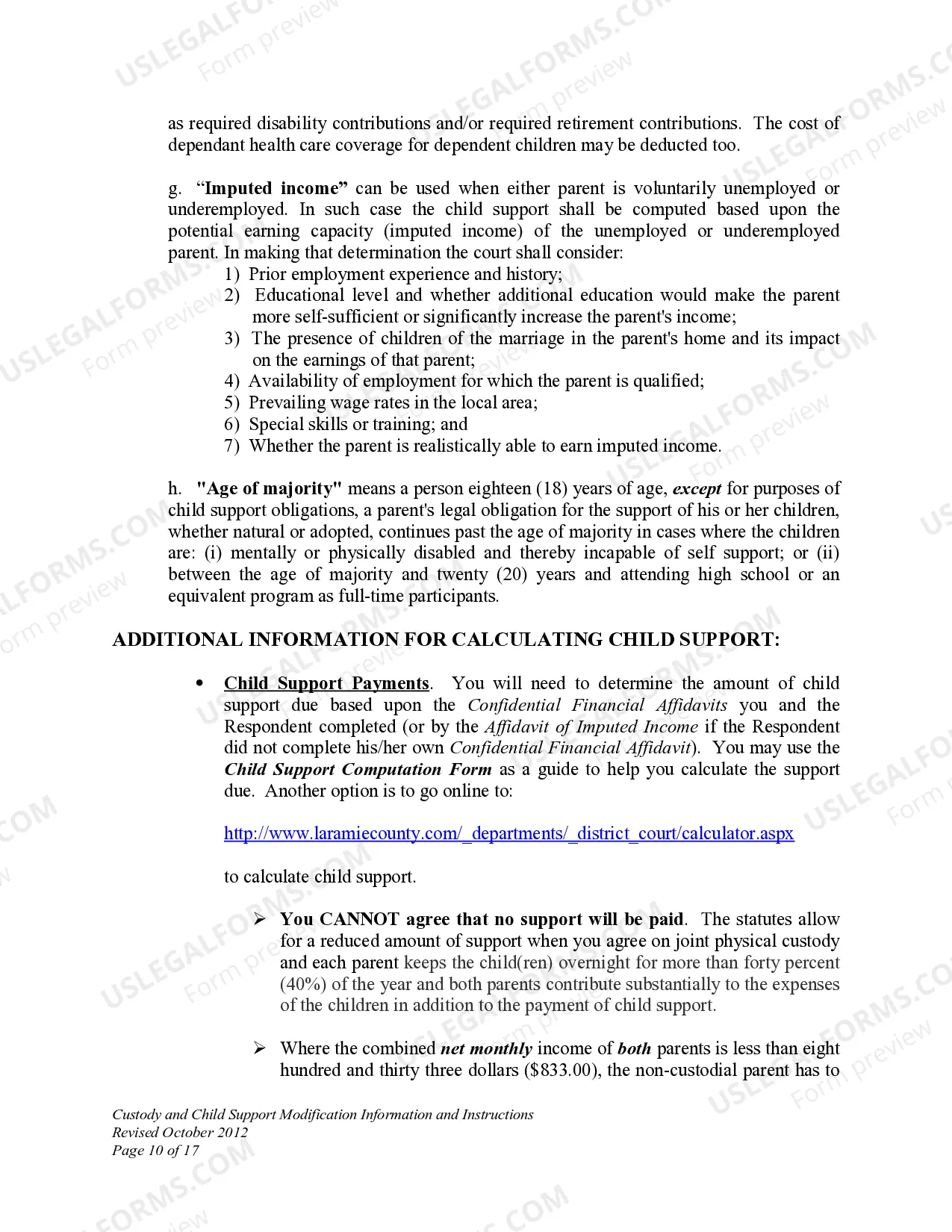 Preview Custody and Child Support Modification Information and Instructions