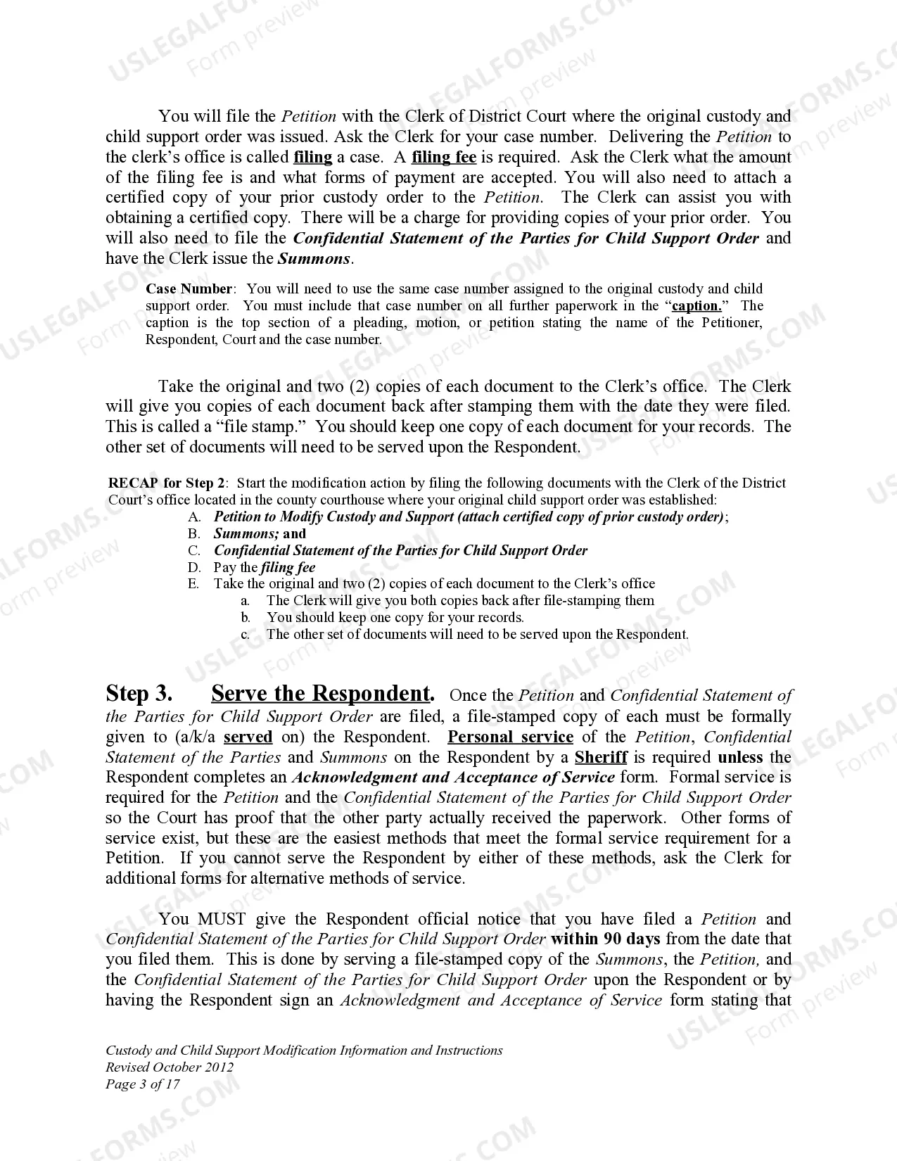 Preview Custody and Child Support Modification Information and Instructions